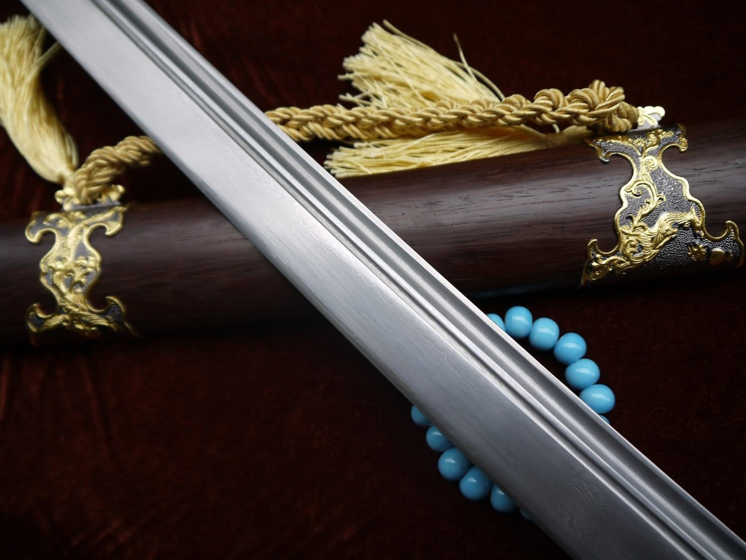 Broadsword Damascus steel blade Ormosia henryi scabbard Alloy fittings - Chinese sword shop