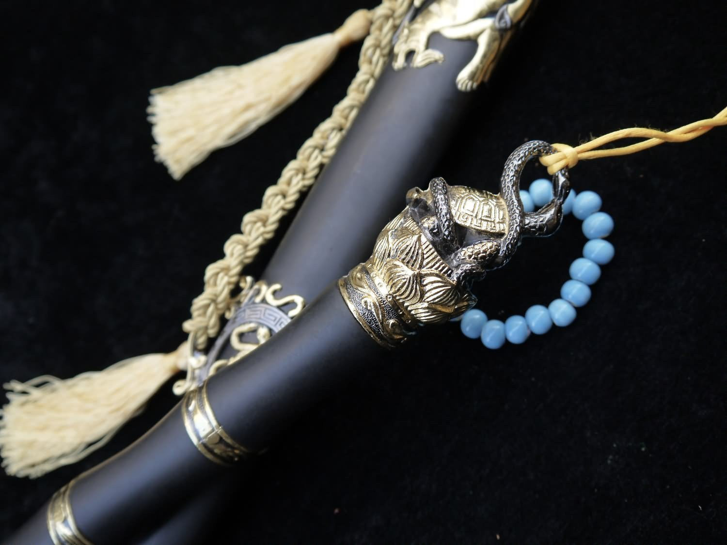 Longquan sword/Chinese sword/Damascus steel blade/Handmade/Two-color alloy fittings/Length 39" - Chinese sword shop