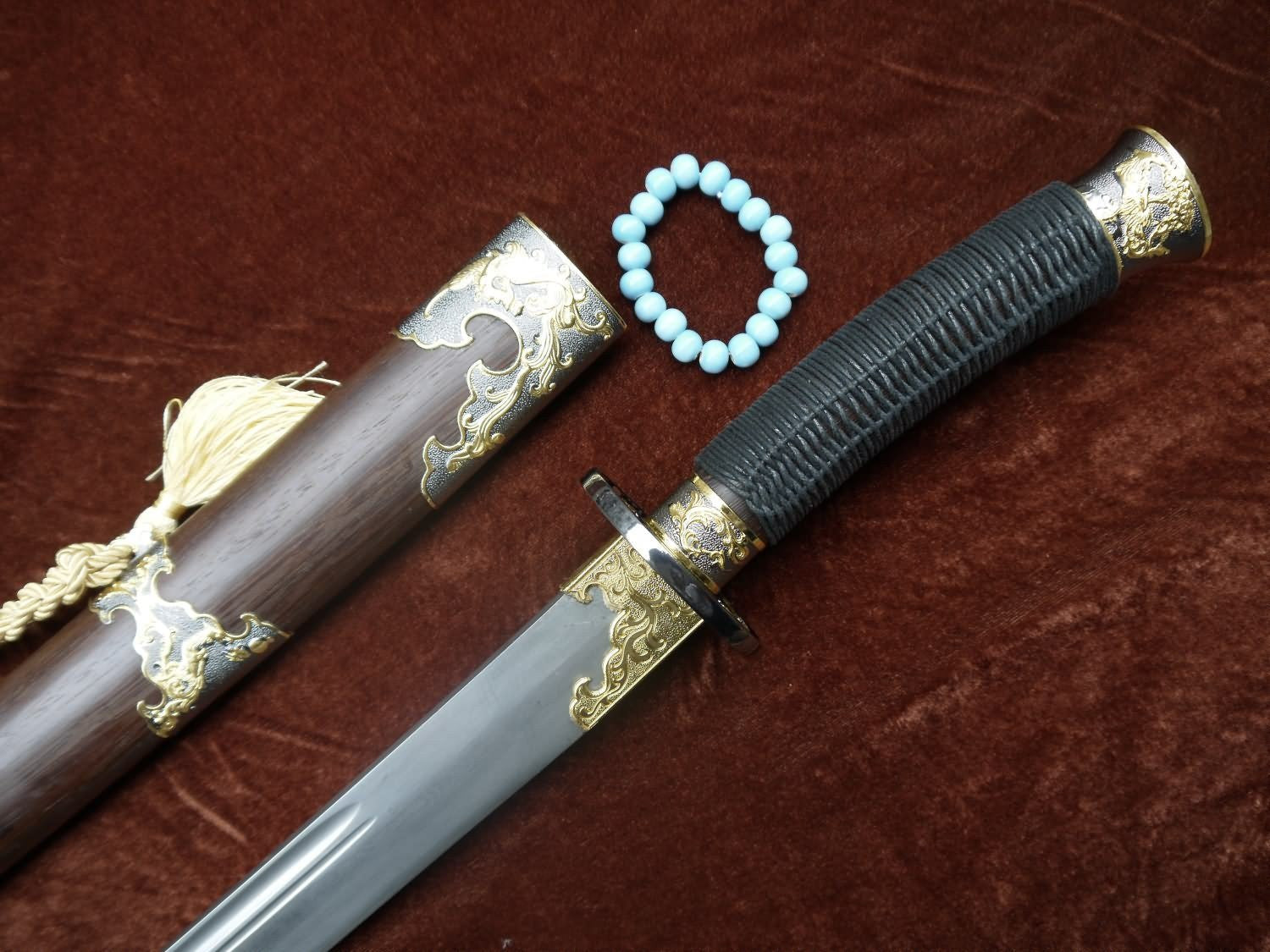 Broadsword Damascus steel blade Ormosia henryi scabbard Alloy fittings - Chinese sword shop