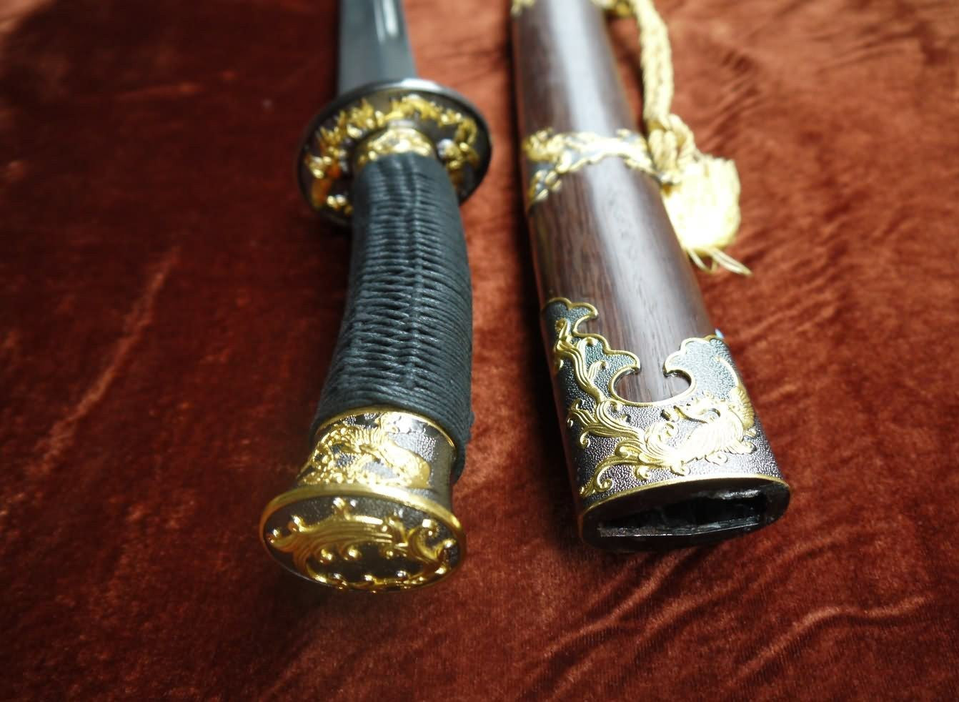 Broadsword Damascus steel blade Ormosia henryi scabbard Alloy fittings - Chinese sword shop