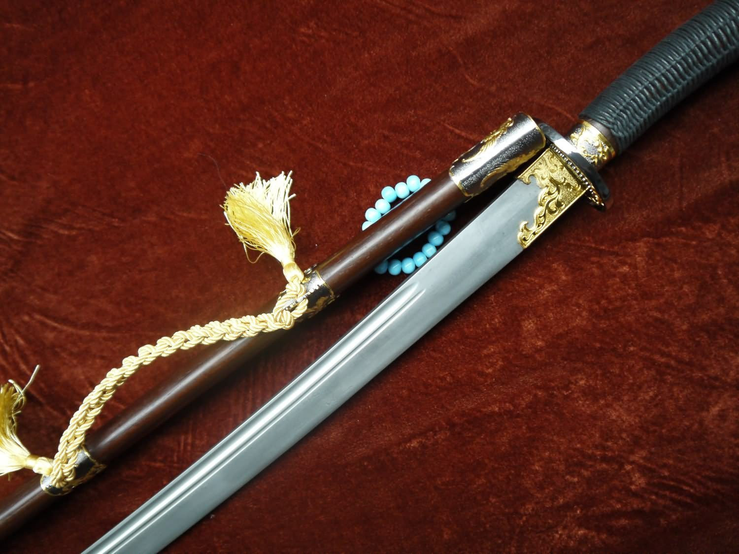 Broadsword Damascus steel blade Ormosia henryi scabbard Alloy fittings - Chinese sword shop