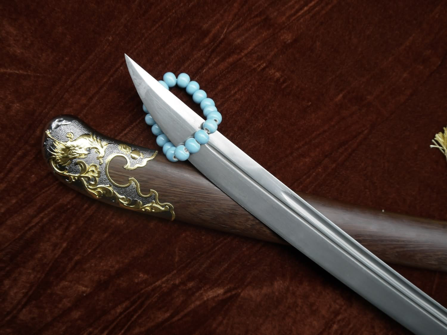 Broadsword Damascus steel blade Ormosia henryi scabbard Alloy fittings - Chinese sword shop
