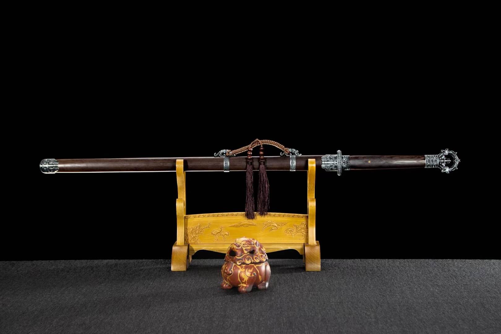 Traditional Chinese Tang dao Sword with Damascus Steel Blade and Alloy Fittings - Rosewood Scabbard