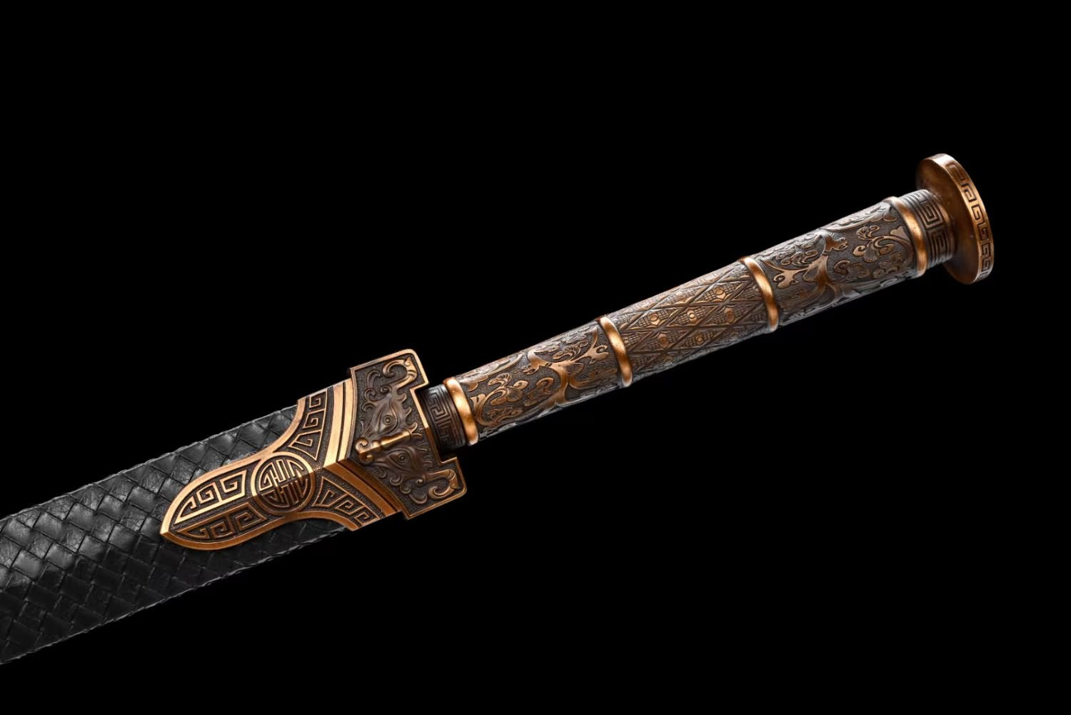Longyuan jian Sword Forged High Carbon Steel Etched Blade,Alloy Fittings,Solid Wood Scabbard