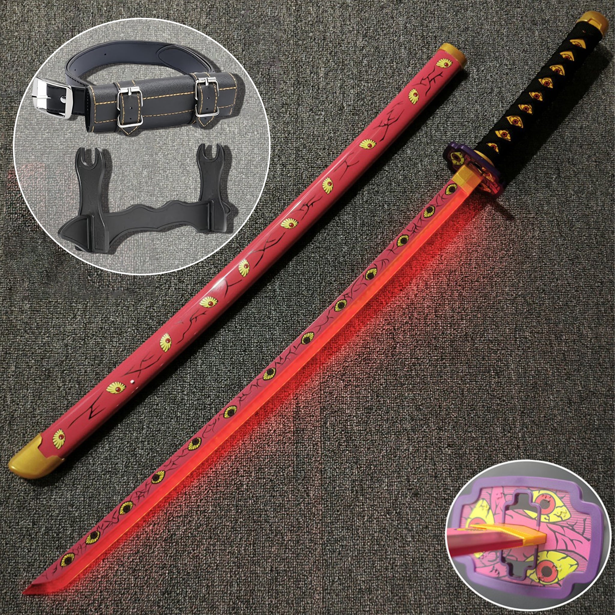Demon Slayer Cosplay Katana Laser Toys Glowing Sword Kokushibo Nichirin Sword（Wood + Acrylic）