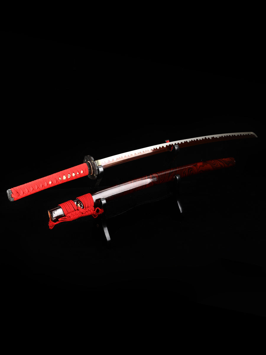 Japanese samurai sword Handmade katana, Damascus steel, hand forged blade, baked red, pushed and ground, wavy pattern, high-end collection(80)