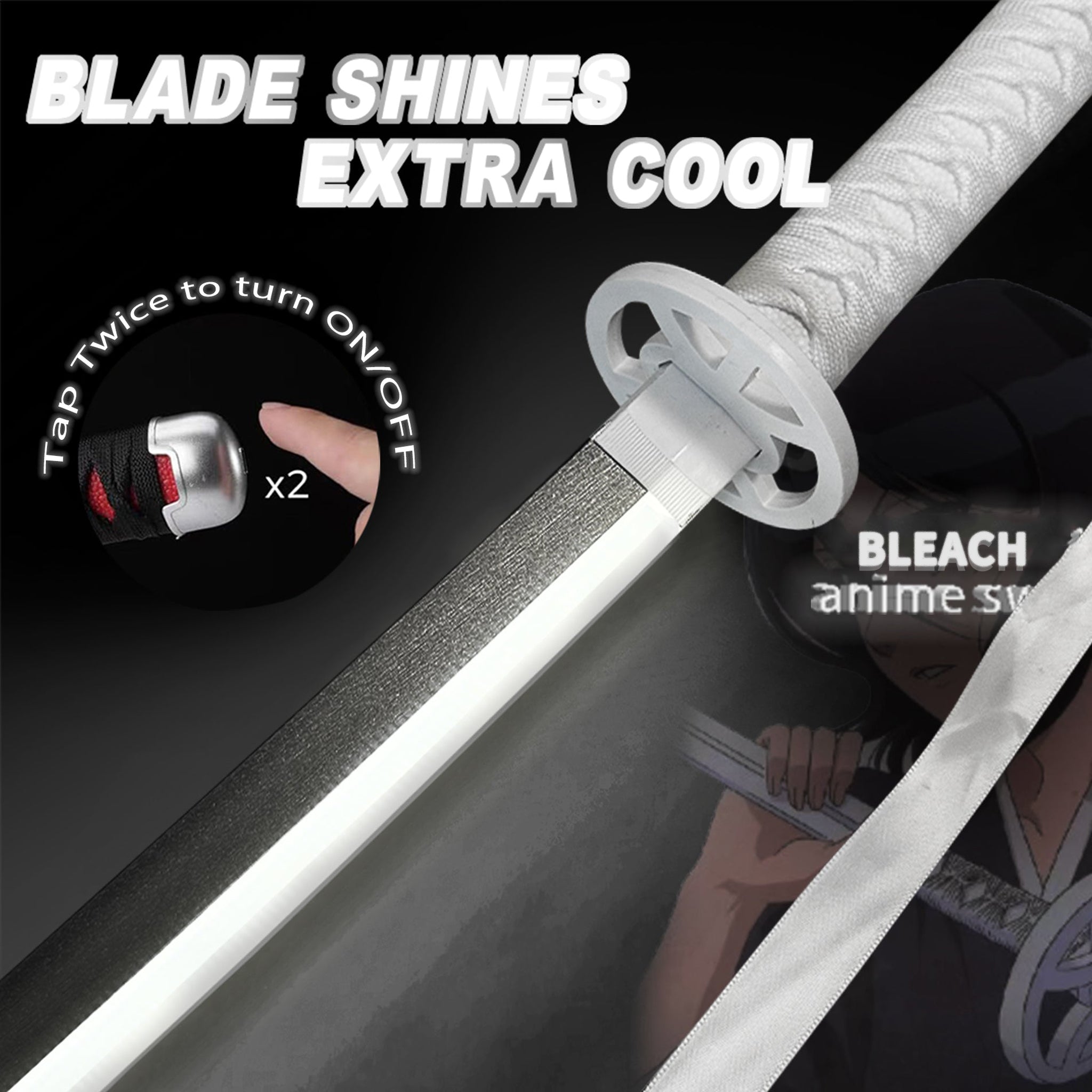 BLEACH Cosplay Katana Laser Toys Glowing Sword Kurosaki Ichigo Zanpakuto Sword（Wood + Acrylic）