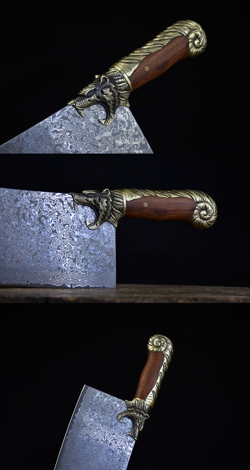 Chinese Cleaver Crouching Tiger Chef Kitchen Knives Home Cooking Slicing Tools(Damascus steel)