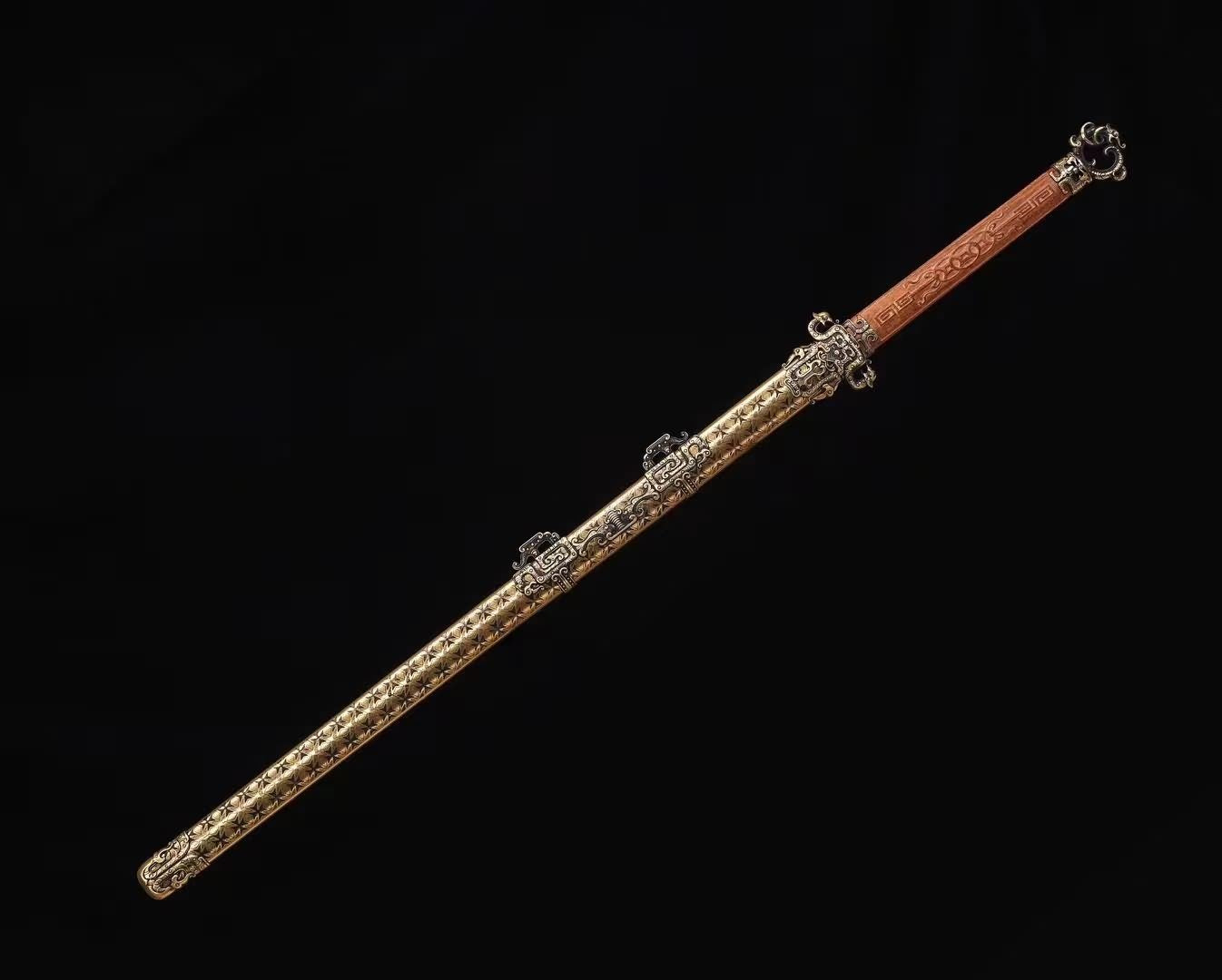 LOONGSWORD Chinese Sword Tang dao -Forged Damascus Steel Blade, Brass Scabbard, Collectible and Functional