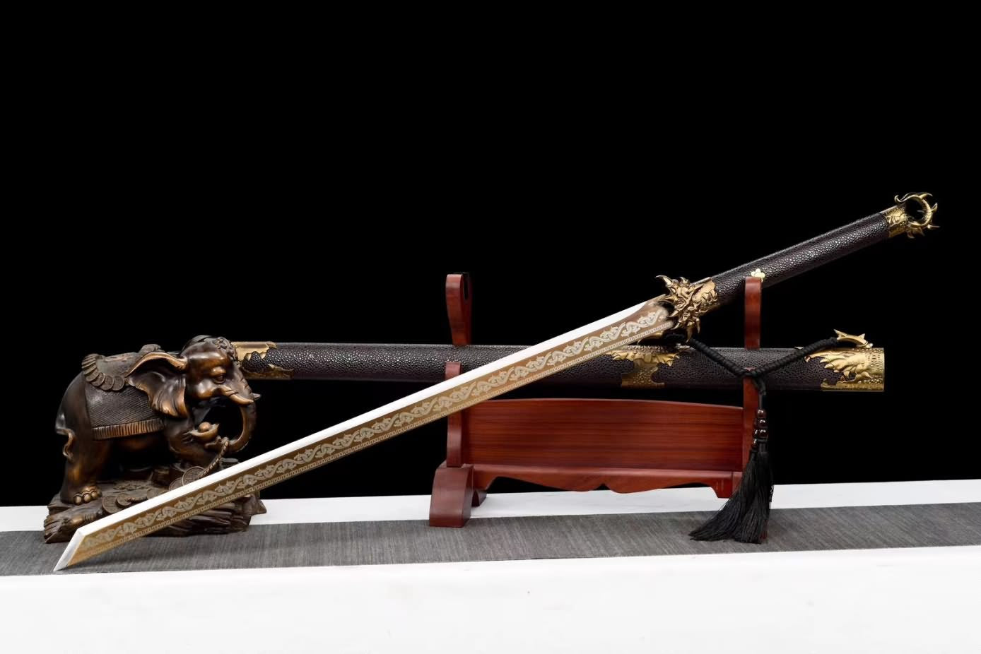 Tang dao Battle Ready High Carbon Steel Blade,Alloy Fittings,PU Scabbard,LOONGSWORD