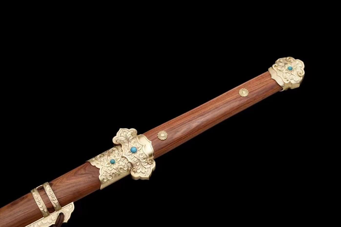 LOONGSWORD,Tang dao jian,Damascus Steel Blade,Brass Fittings,Rosewood Scabbard,Chinese sword