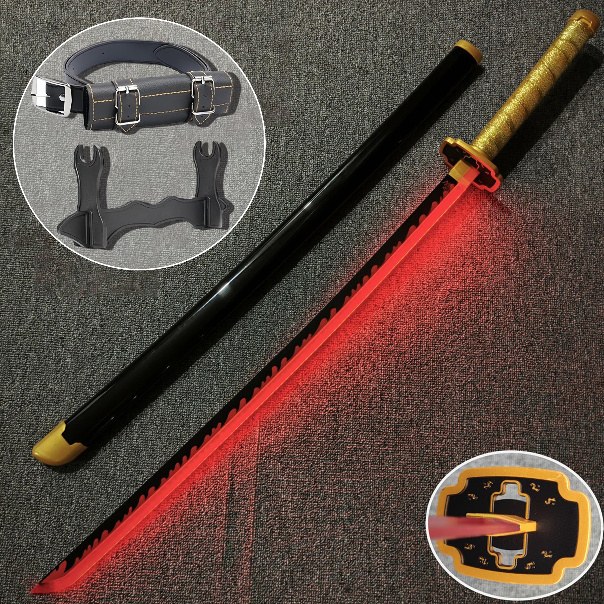 Demon Slayer Cosplay Katana Laser Toys Glowing Sword Tsugikuni Yoriichi Nichirin Sword（Wood + Acrylic）