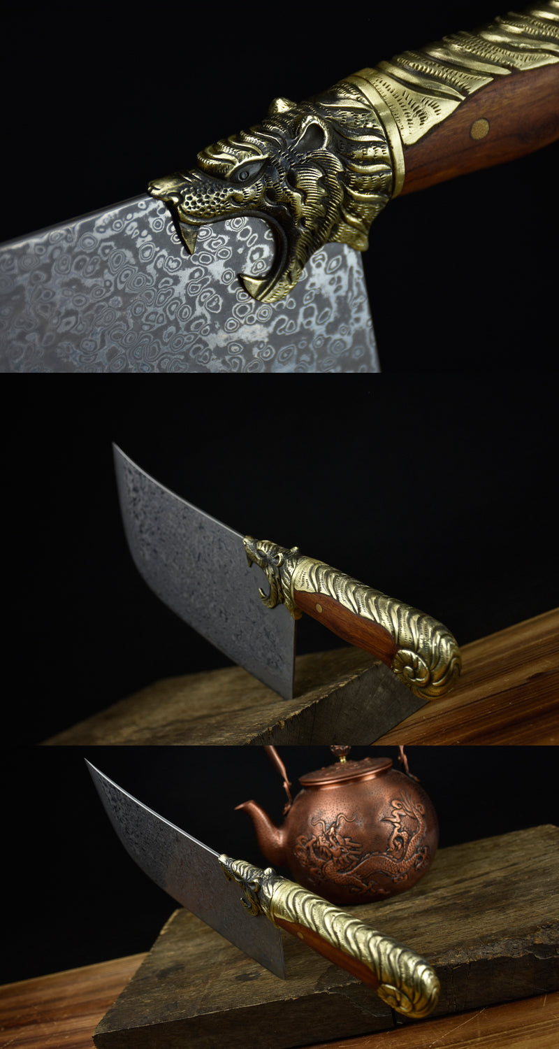 Chinese Cleaver Crouching Tiger Chef Kitchen Knives Home Cooking Slicing Tools(Damascus steel)
