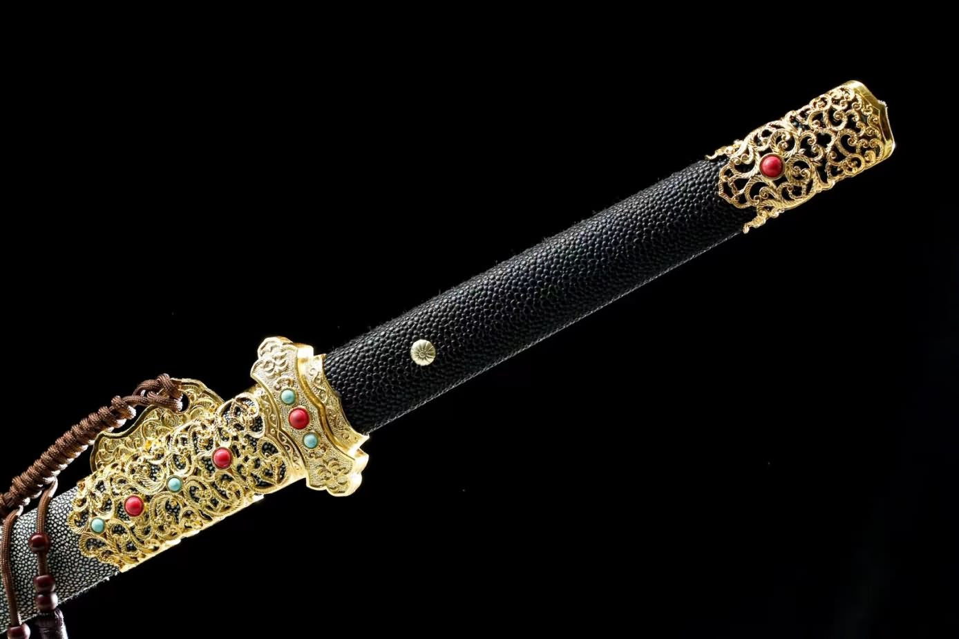 Tactical Swords Damascus Steel Blade,Alloy Fittings,Fake Stingray Skin Scabbard,LOONGSWORD