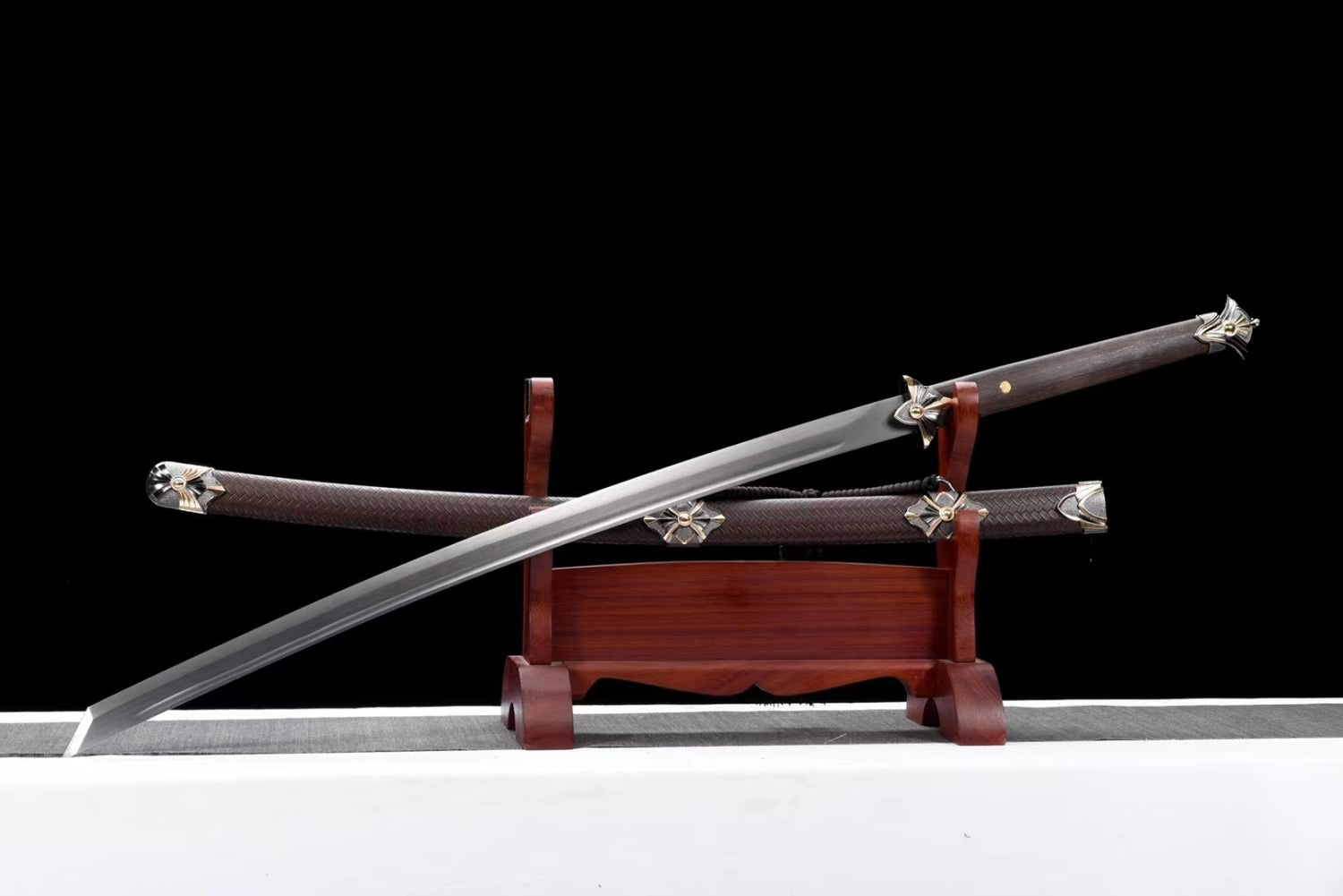 High Carbon Steel Chinese Tang Sword, Handcrafted Traditional Blade, Faux Leather-Wrapped Scabbard
