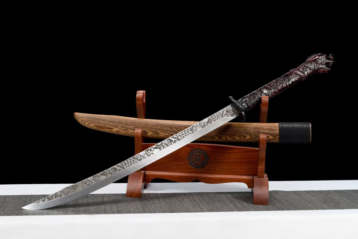 Horn Dao Swords High Carbon Steel Blade,Rosewood Scabbard,Dragon Handle,LOONGSWORD