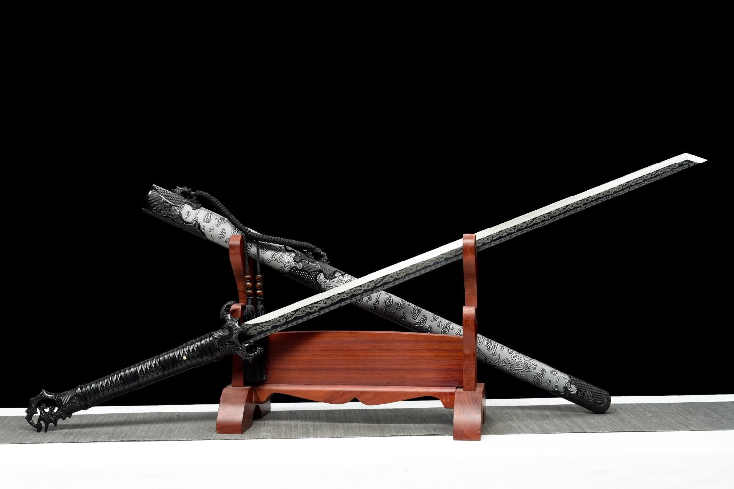 LOONGSWORD Dragon Tang dao Sword,Hand Forged High Carbon Steel Etched Blade,Alloy Fittings