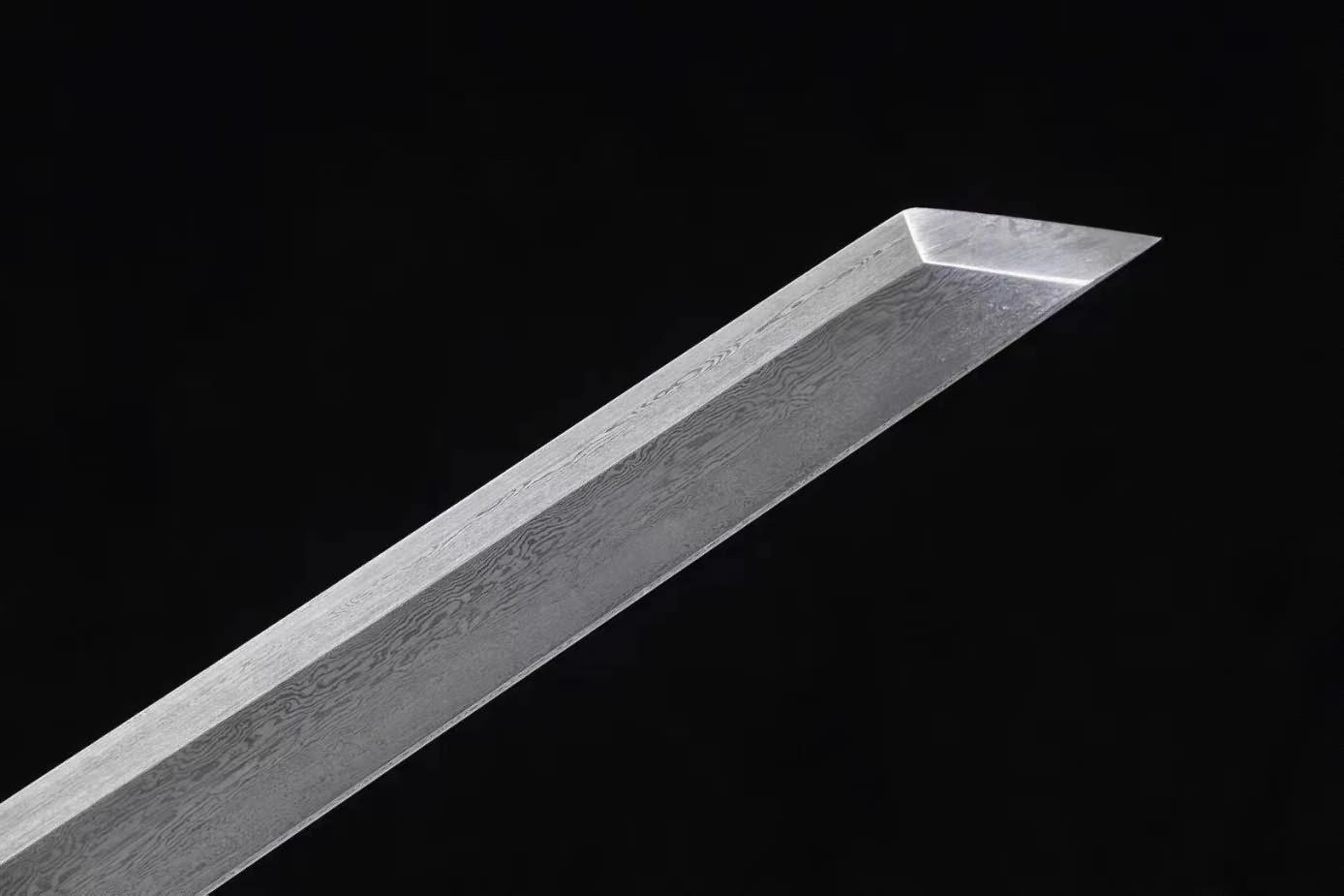 LOONGSWORD,Tang dao Swords-Handcrafted Damascus Steel Blade with Brass Fittings Black Wood Scabbard