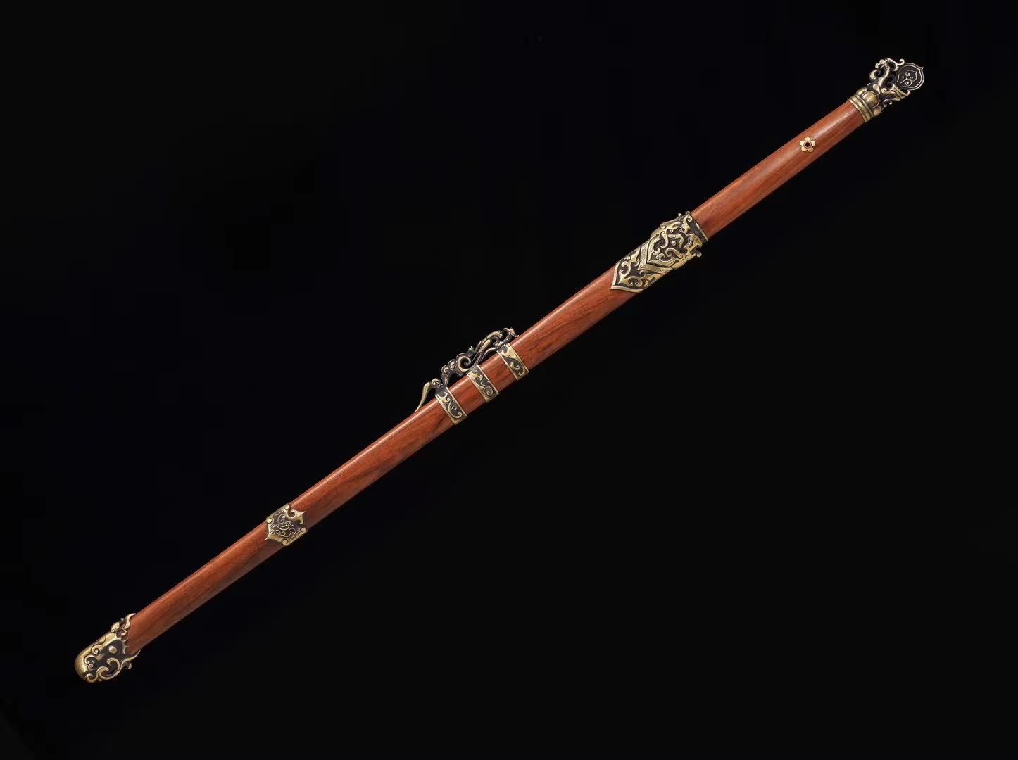 Rosefinch Tang dao Swords-Handcrafted Damascus Steel Blade with Brass Fittings Rosewood Scabbard