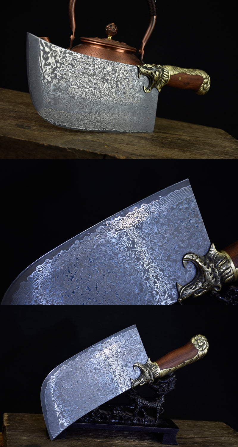 Chinese Cleaver Crouching Tiger Chef Kitchen Knives Home Cooking Slicing Tools(Damascus steel)