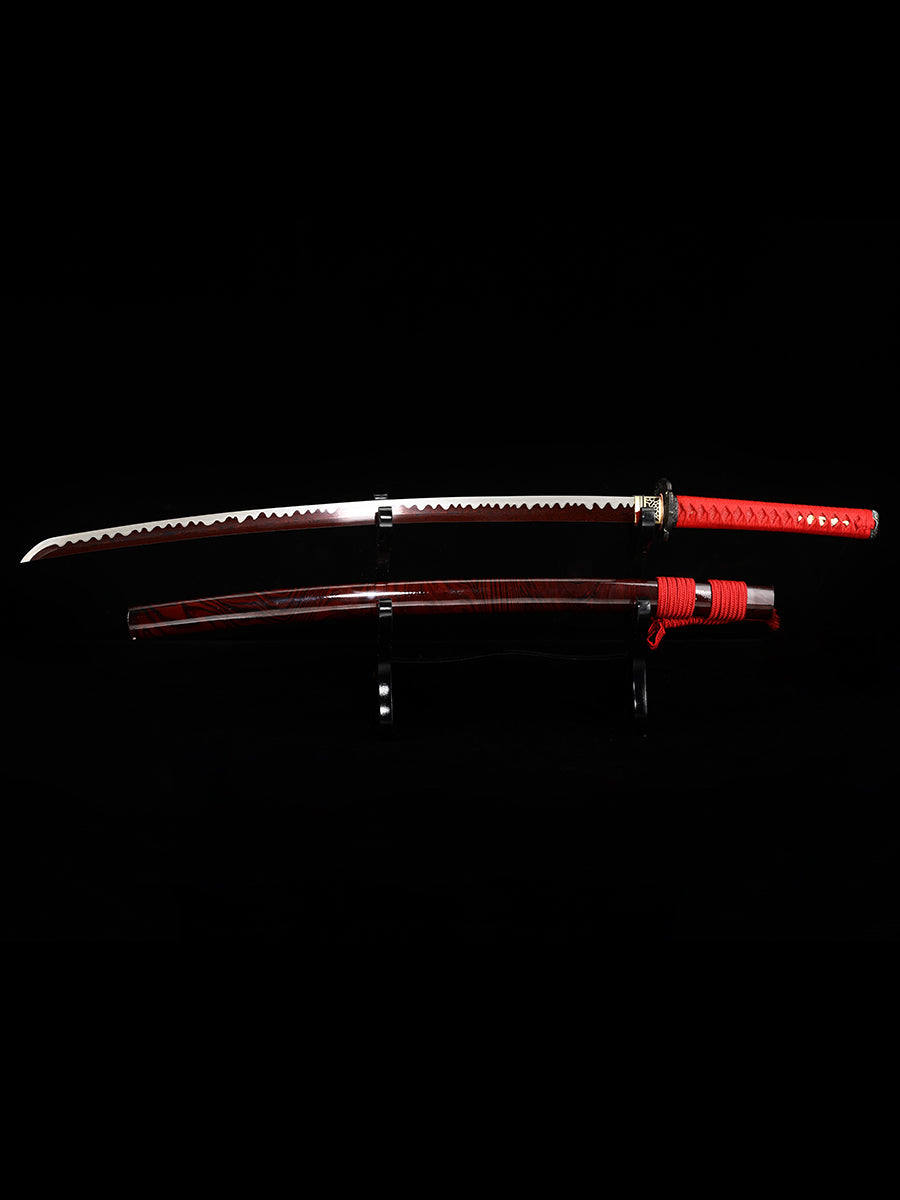 Japanese samurai sword Handmade katana, Damascus steel, hand forged blade, baked red, pushed and ground, wavy pattern, high-end collection(80)