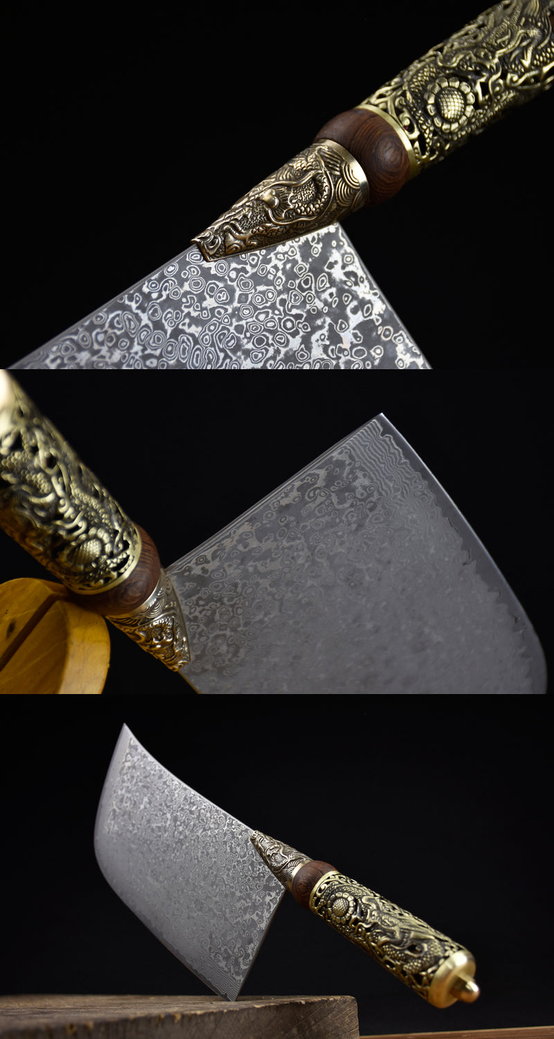 Chinese Cleaver Crouching Tiger Chef Kitchen Knives Home Cooking Slicing Tools(Damascus steel)