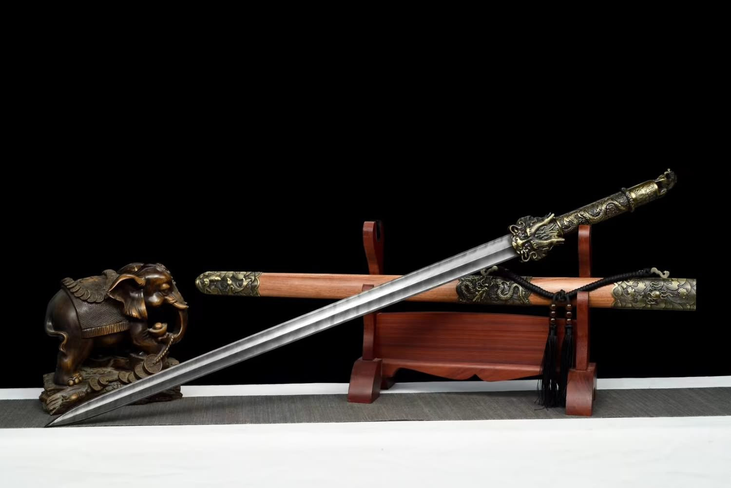 Dragon King jian Swords Real Forged Damascus Steel Blades,Alloy Fittings,Rosewood Scabbard,LOONGSWORD