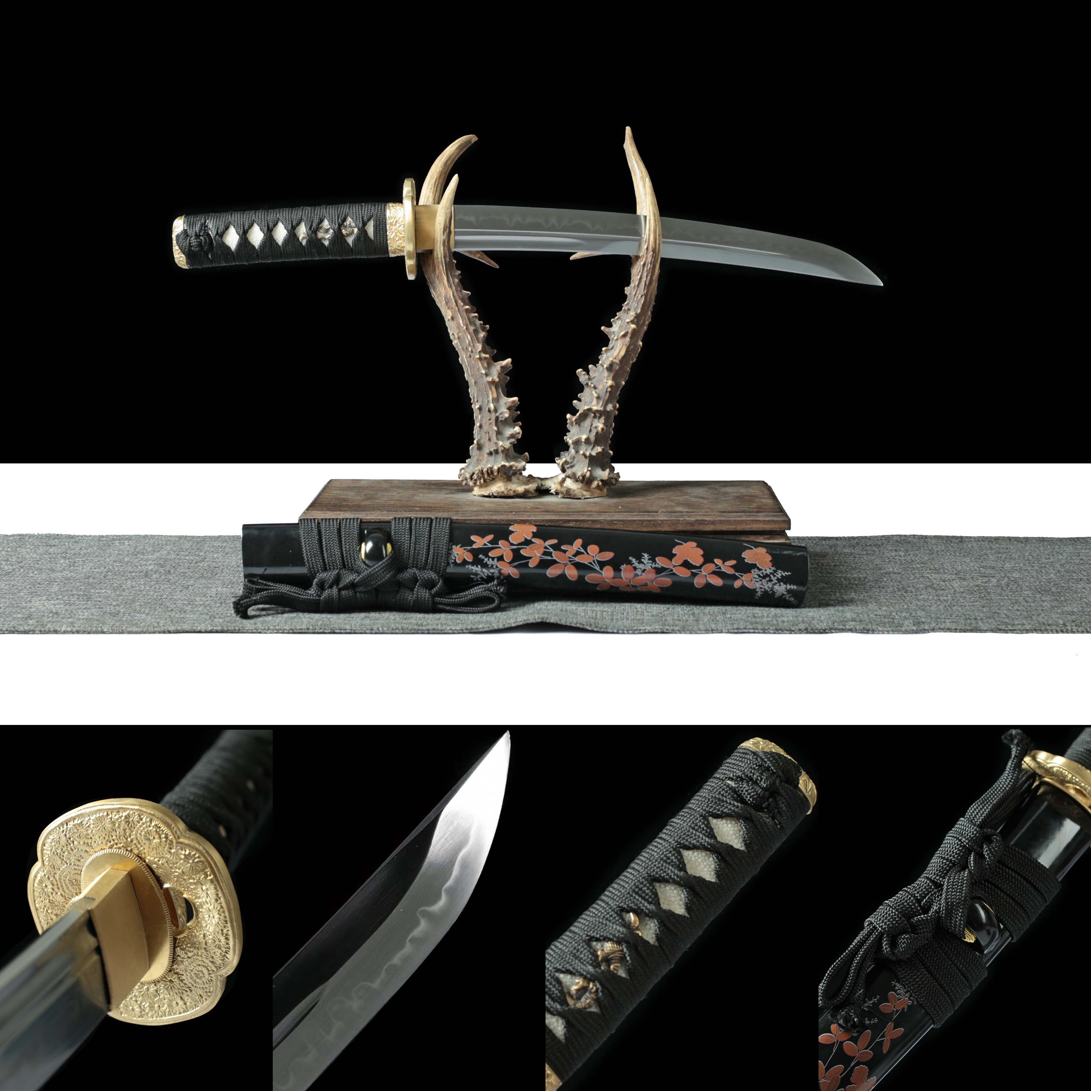 Hand Forged Japanese Tanto Kurohana-Mon Clay Tempering Blade(1095 Carbon Steel)