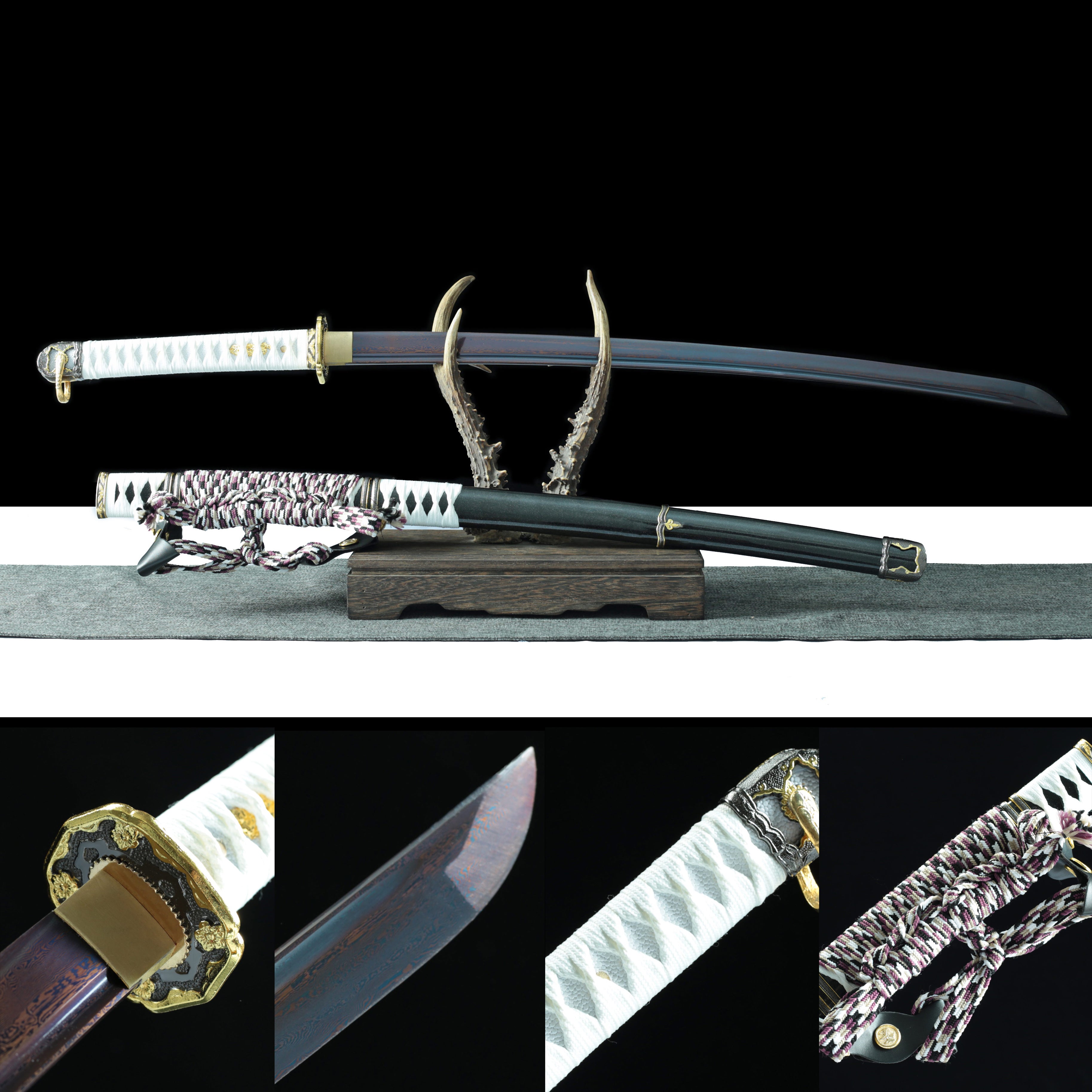 Hand Forged Japanese Tachi Midnight Sakura Blade(1095 Carbon Steel)