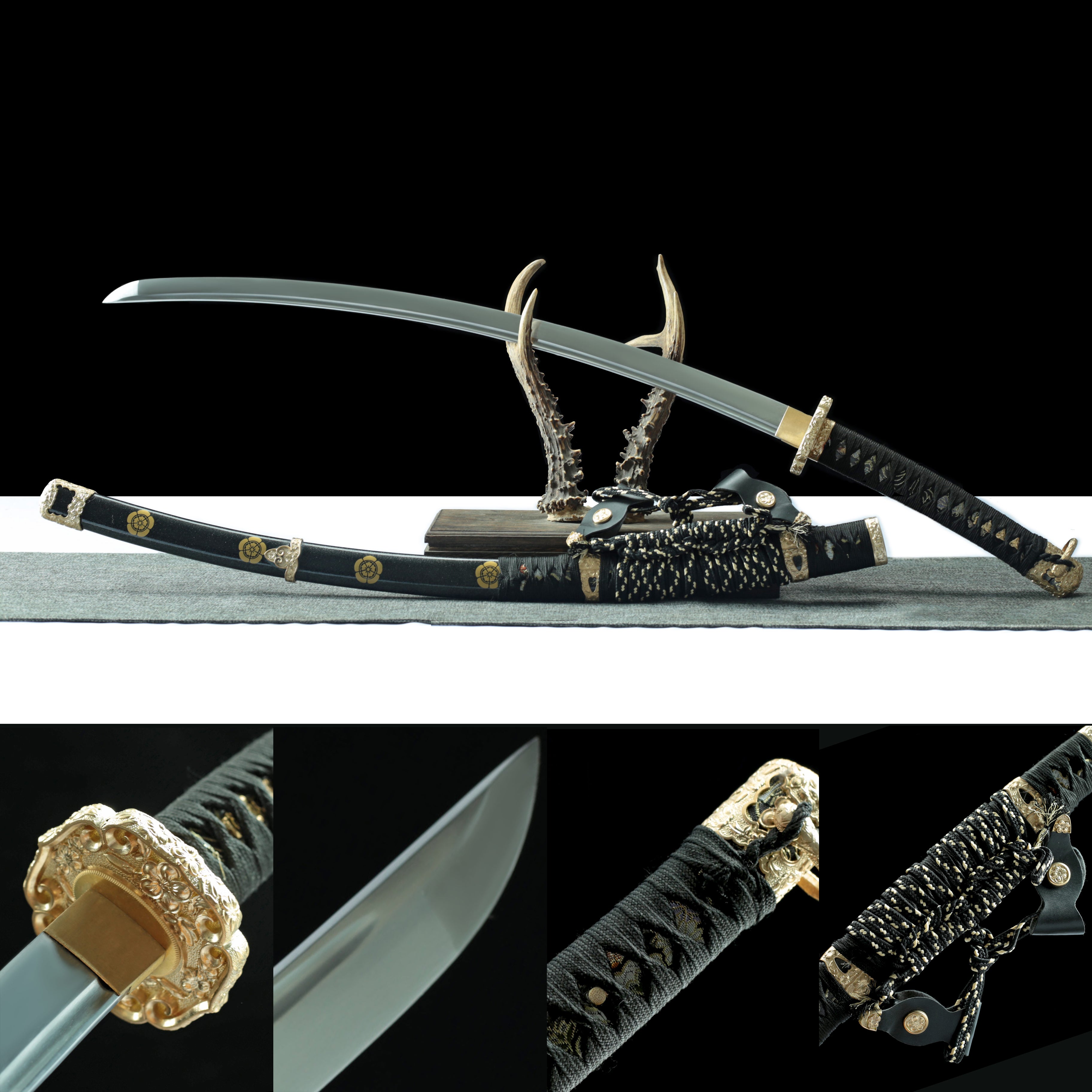 Hand Forged Japanese Tachi Onyx Demon Copper Mounted Blade(1060 Carbon Steel)