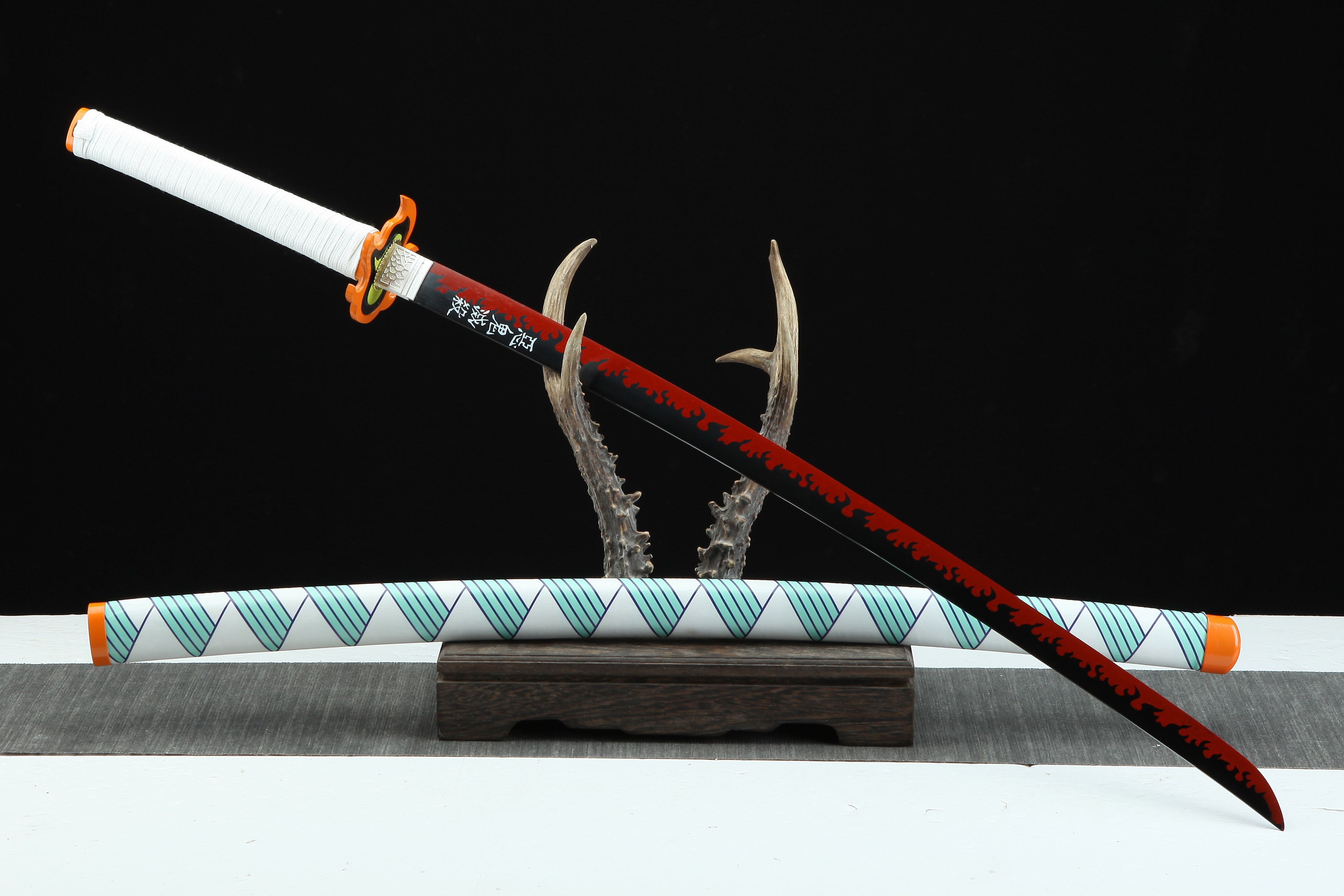 Forged Rengoku Look Hand Forged Demon Slayer Katana Rengoku Kyoujurou Nichirin Sword Leath ...