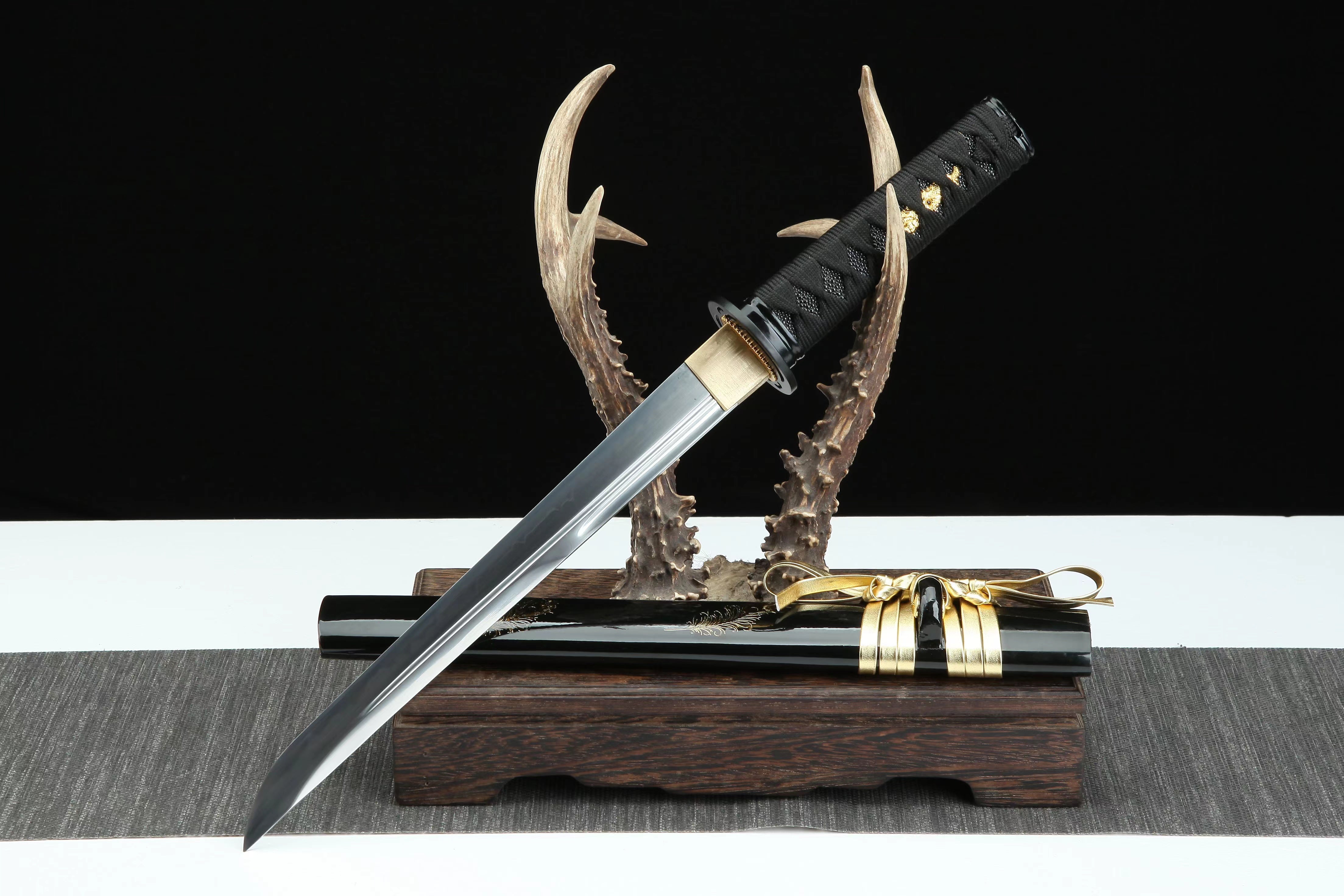 Hand Forged Japanese Tanto Tenku no Ha-Sky Feather Clay Tempering Blade(1095 Carbon Steel)