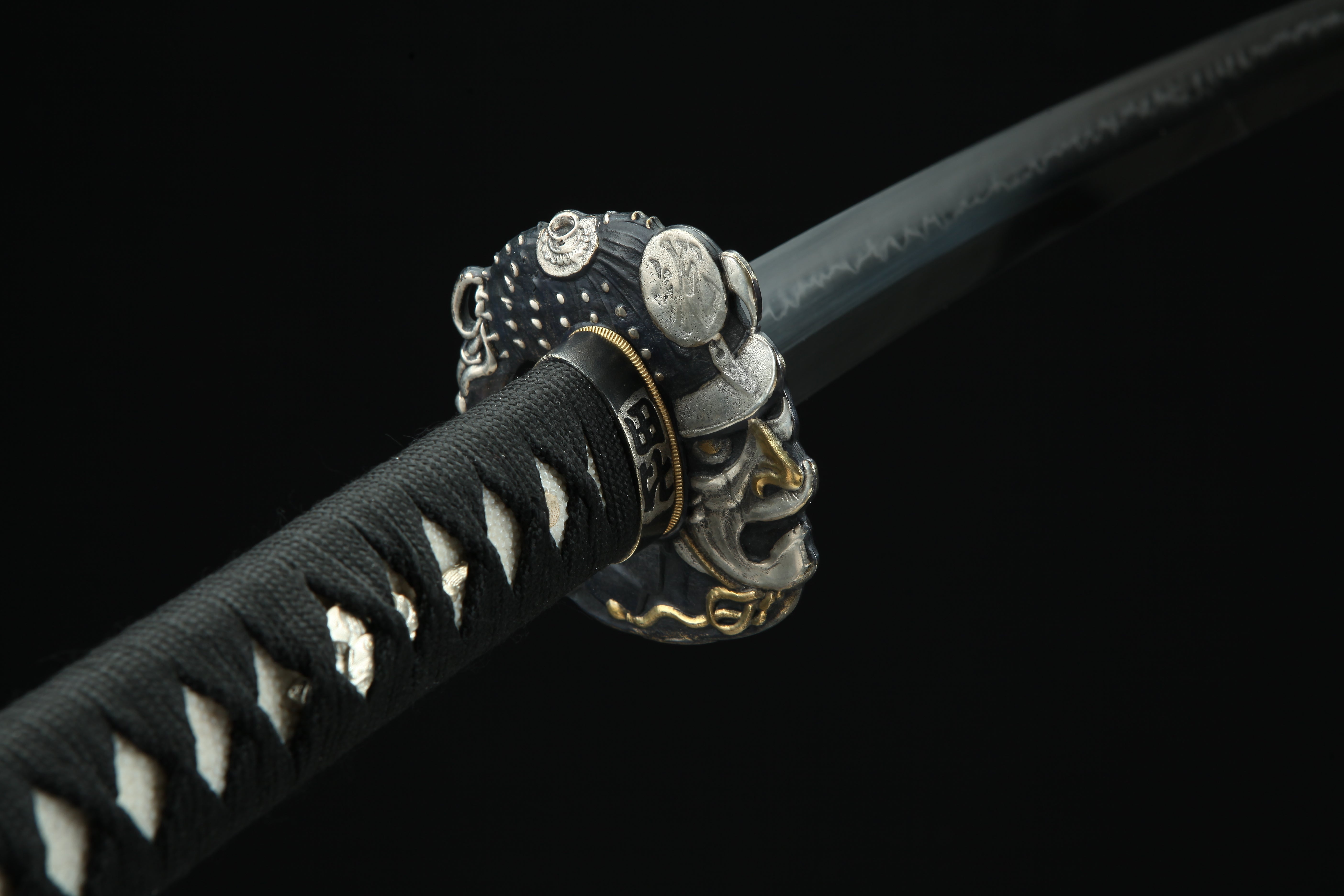 Hand Forged Japanese Katana Shinigami Hannya Cursed Mask Blade(Damascus Steel)