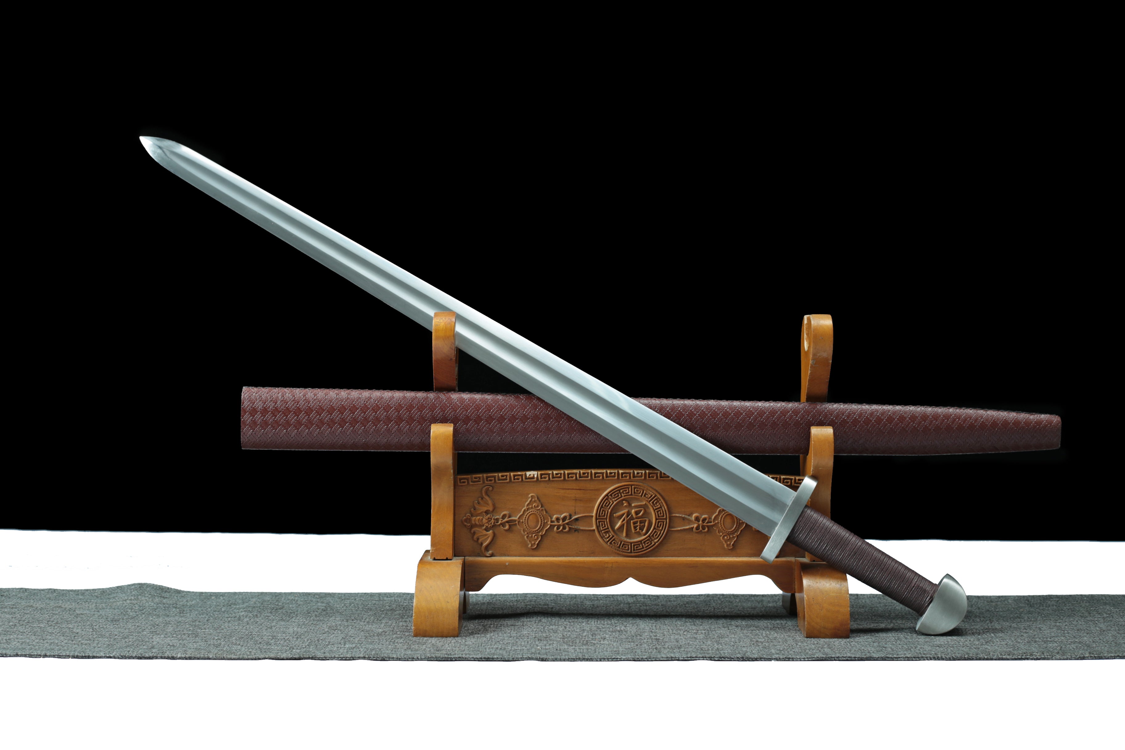 Hand Forged Chinese European Knight Sword Obsidian Blade(1060 Carbon Steel)