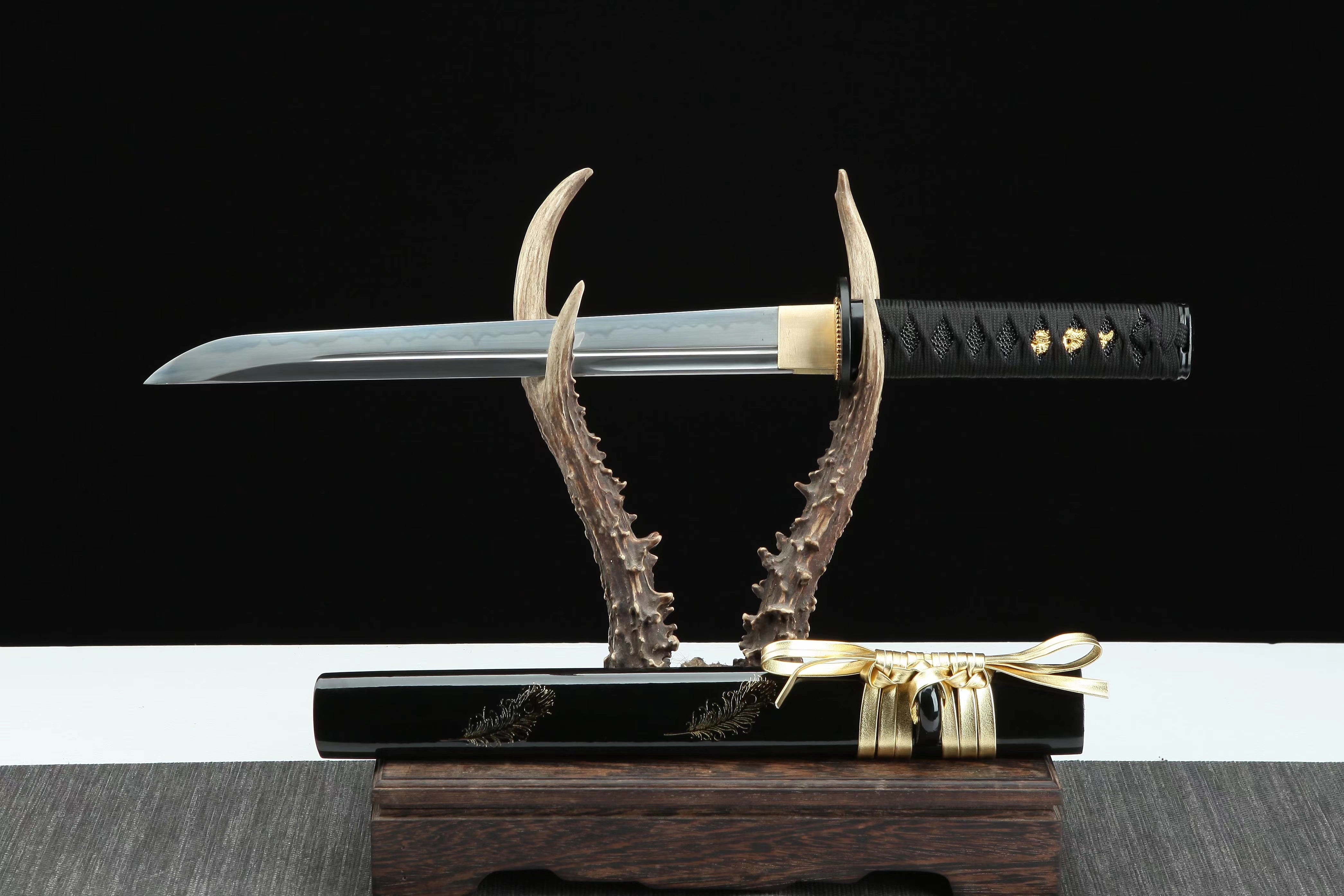Hand Forged Japanese Tanto Tenku no Ha-Sky Feather Clay Tempering Blade(1095 Carbon Steel)