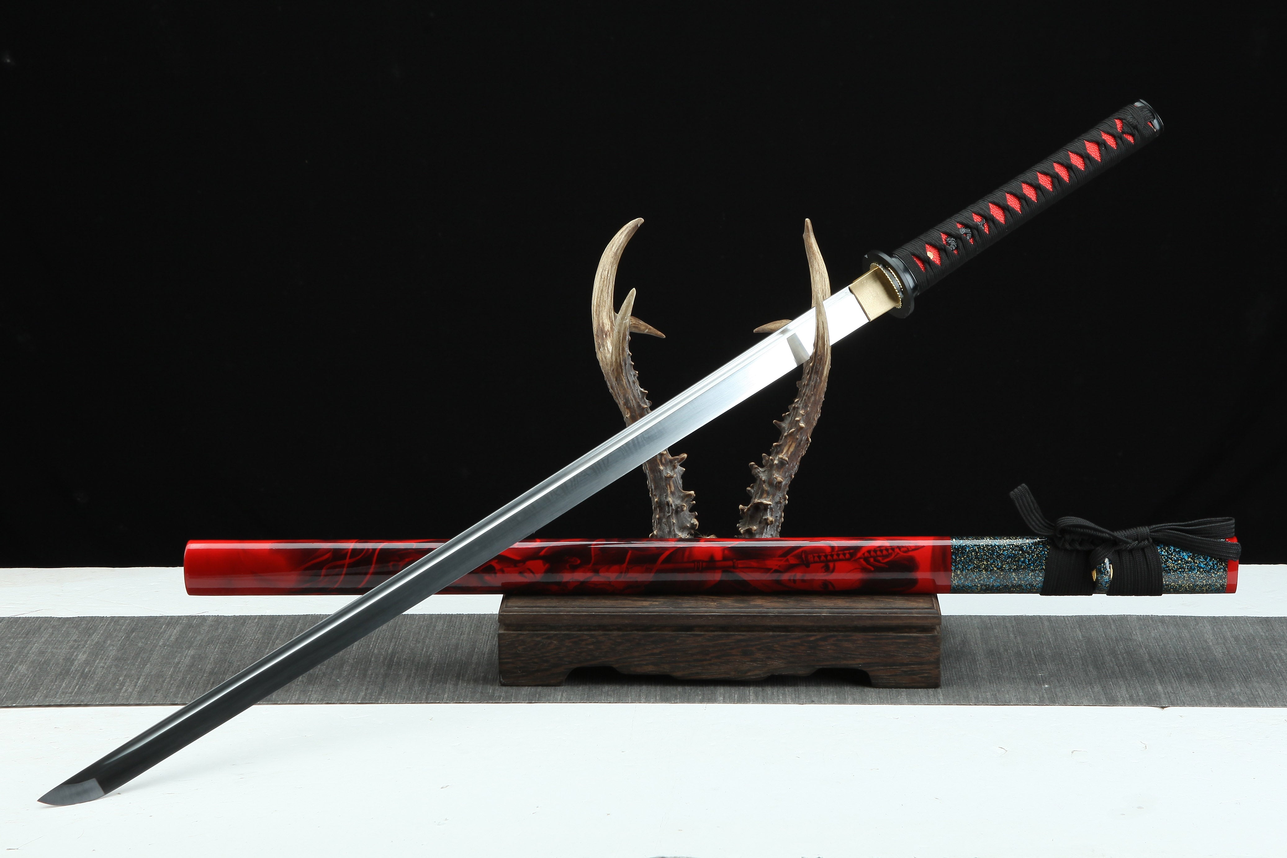 Hand Forged Japanese Katana Witch Cursed Moon Blade(1095 Carbon Steel)
