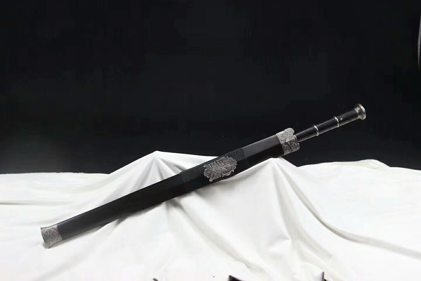 Han sword(Damascus steel blade,Ebony scabbard,Steel fittings)Length 35" - Chinese sword shop