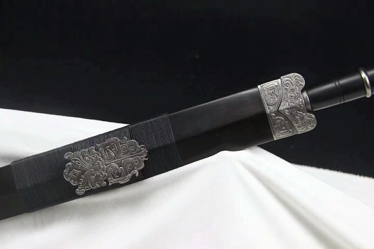 Han sword(Damascus steel blade,Ebony scabbard,Steel fittings)Length 35" - Chinese sword shop