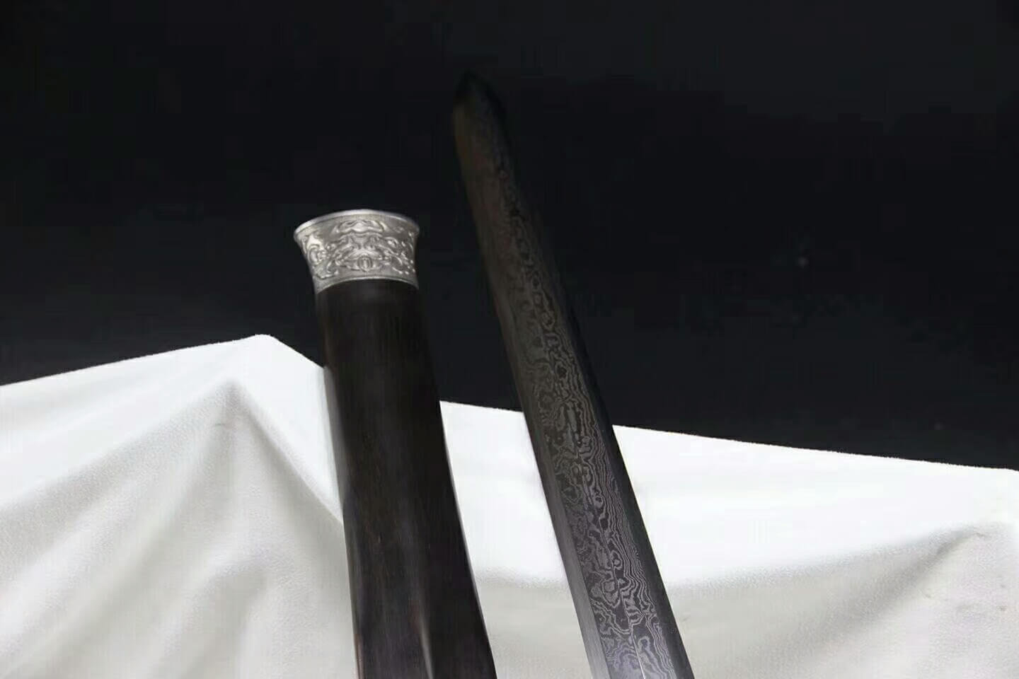 Han sword(Damascus steel blade,Ebony scabbard,Steel fittings)Length 35" - Chinese sword shop