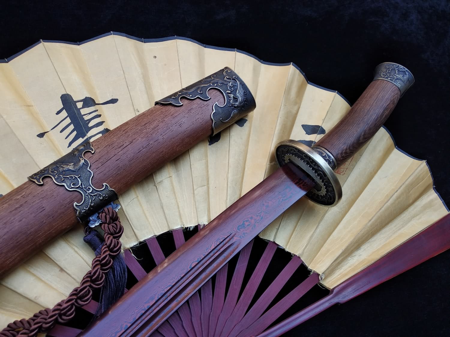 Qing dao sword,Damascus steel red blade,Rosewood scabbard,Alloy fittings - Chinese sword shop