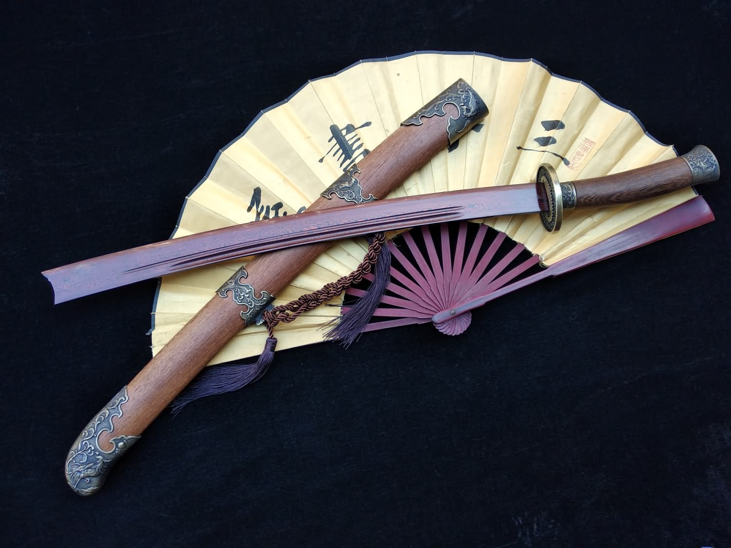 Qing dao sword,Damascus steel red blade,Rosewood scabbard,Alloy fittings - Chinese sword shop