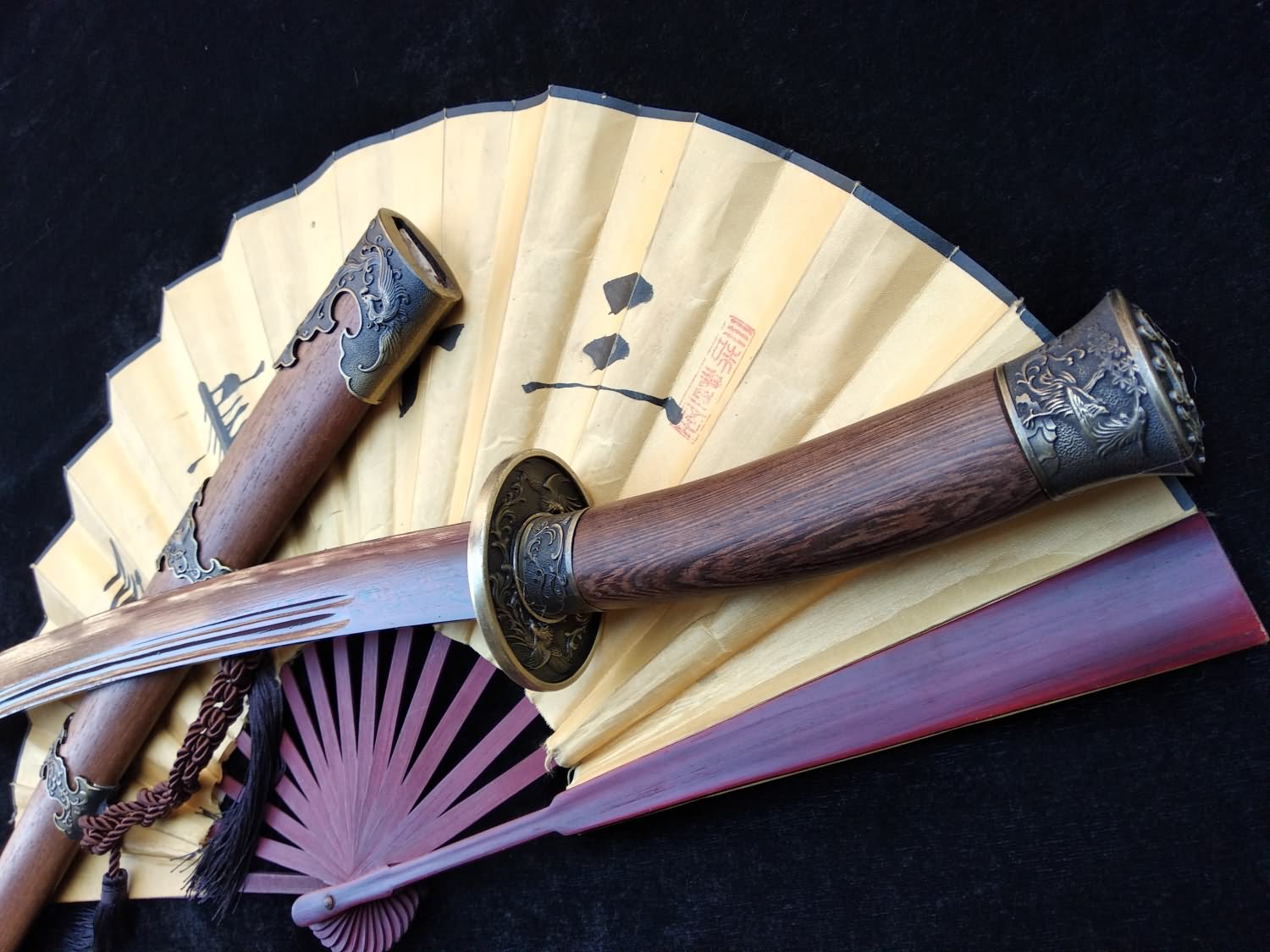 Qing dao sword,Damascus steel red blade,Rosewood scabbard,Alloy fittings - Chinese sword shop