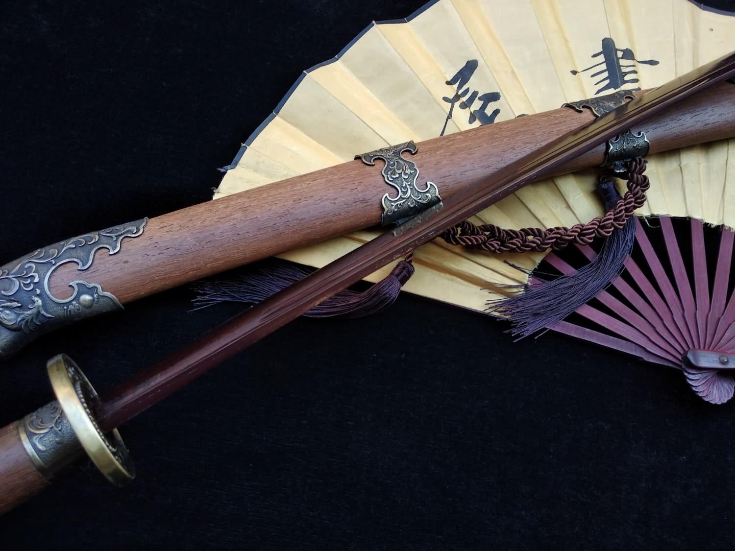 Qing dao sword,Damascus steel red blade,Rosewood scabbard,Alloy fittings - Chinese sword shop
