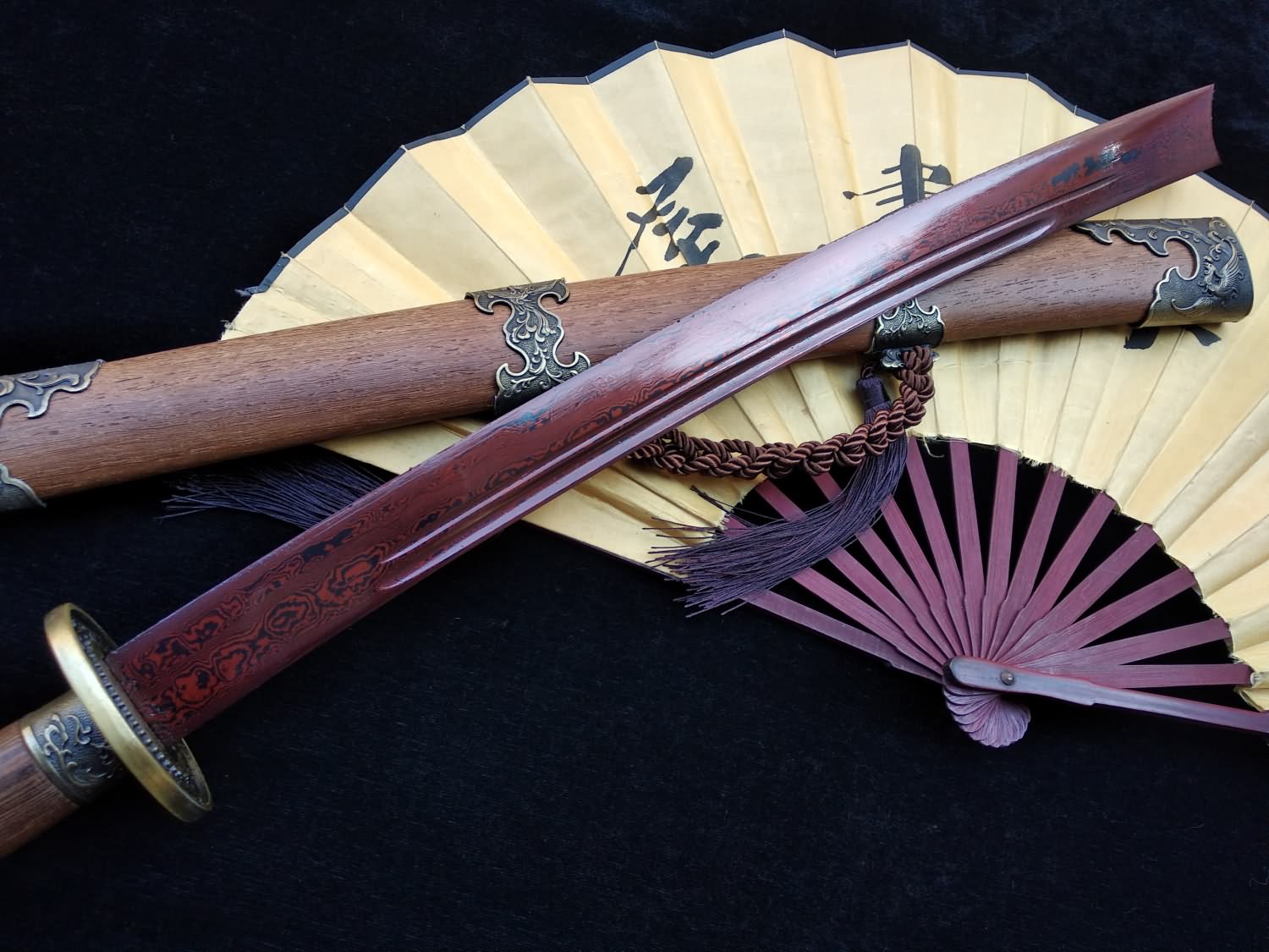 Qing dao sword,Damascus steel red blade,Rosewood scabbard,Alloy fittings - Chinese sword shop