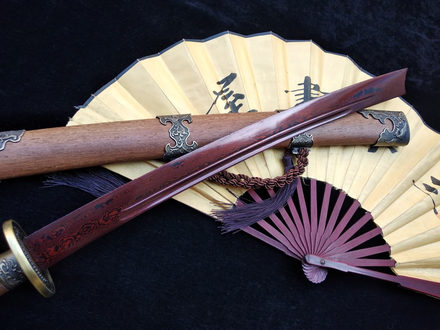 Qing dao sword,Damascus steel red blade,Rosewood scabbard,Alloy fittings - Chinese sword shop