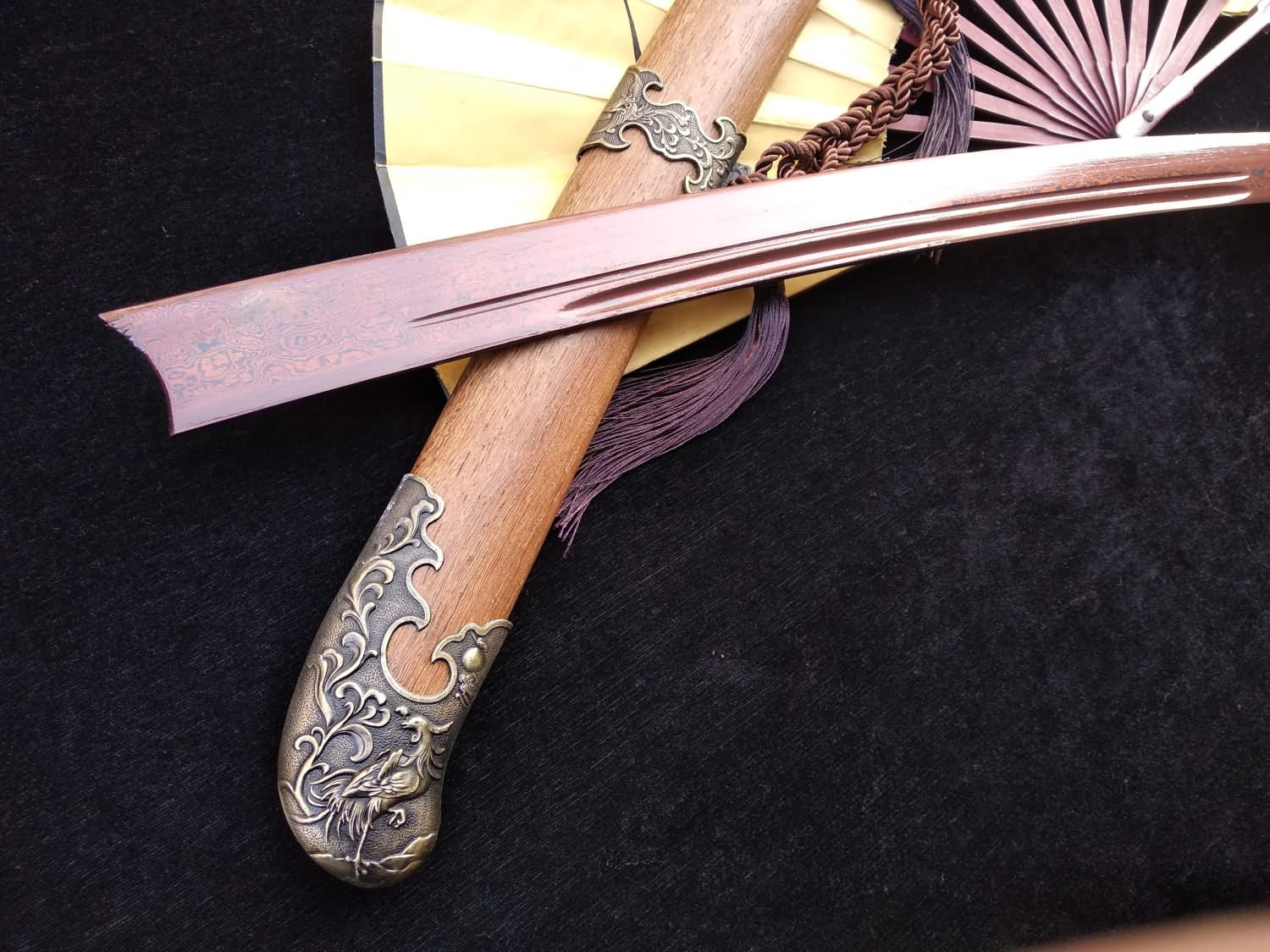 Qing dao sword,Damascus steel red blade,Rosewood scabbard,Alloy fittings - Chinese sword shop