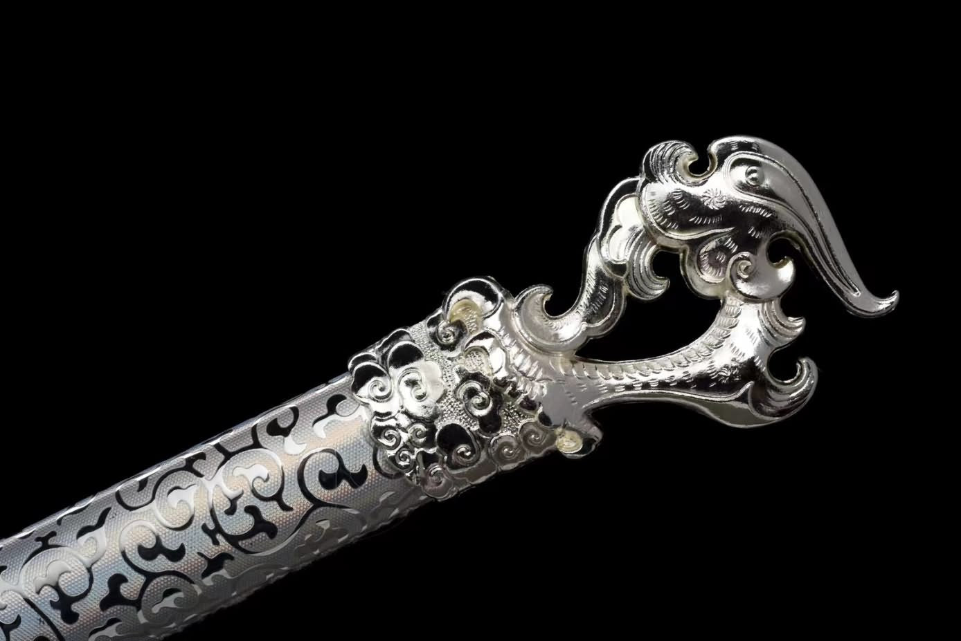 Silver Tang dao high Carbon Steel,Alloy Fittings,Wood PU Scabbard,LOONGSWORD