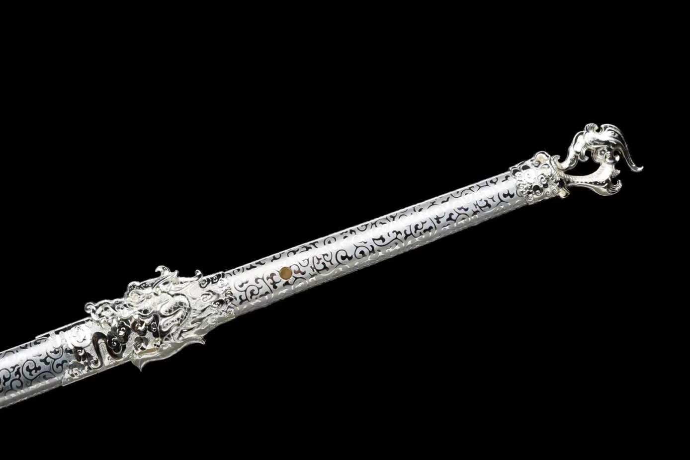 Silver Tang dao high Carbon Steel,Alloy Fittings,Wood PU Scabbard,LOONGSWORD