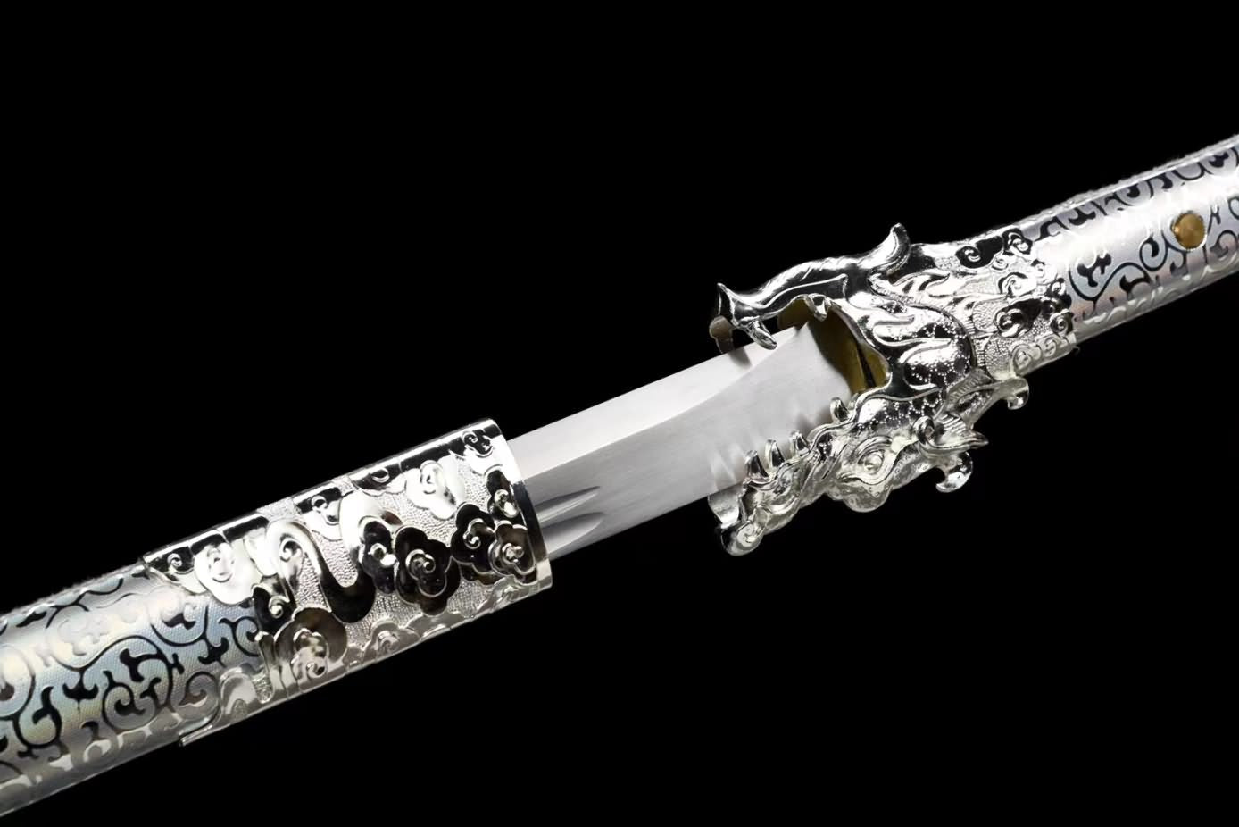 Silver Tang dao high Carbon Steel,Alloy Fittings,Wood PU Scabbard,LOONGSWORD