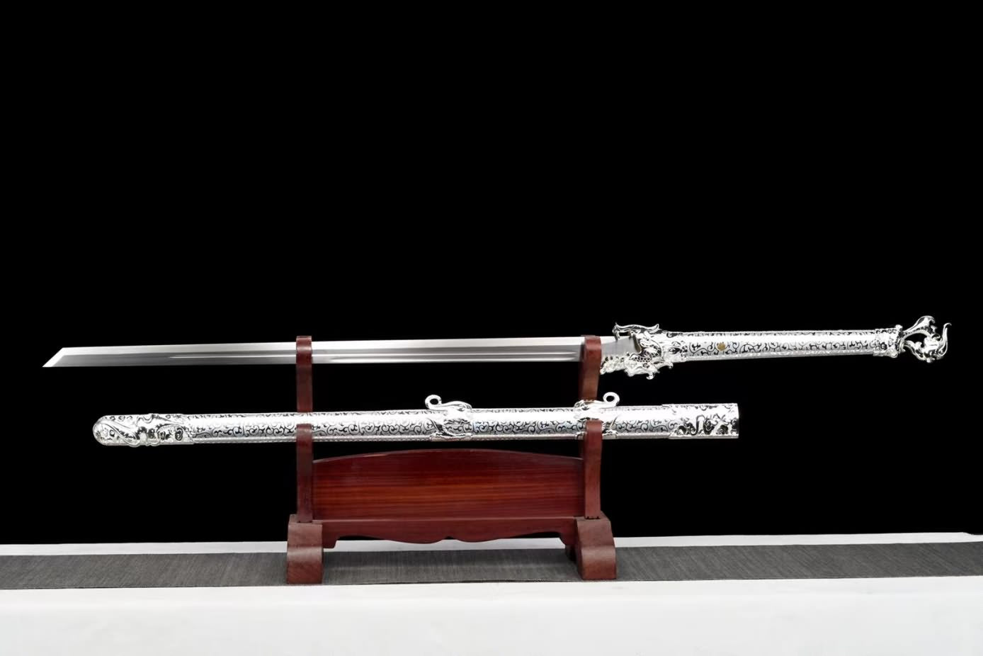 Silver Tang dao high Carbon Steel,Alloy Fittings,Wood PU Scabbard,LOONGSWORD